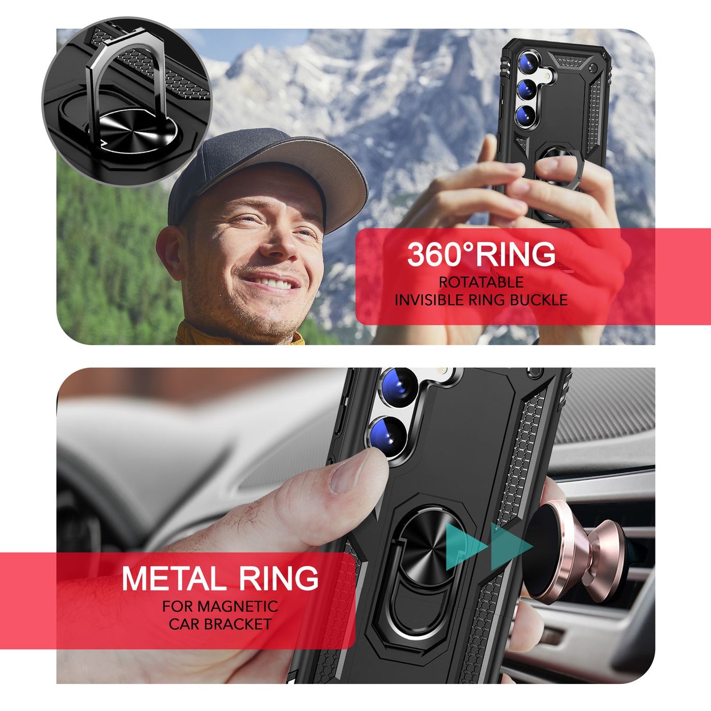 NALIA Military-Style Ring Case for Samsung Galaxy S24, Extremely Robust &amp; Shock-Resistant, Outdoor Protective Case