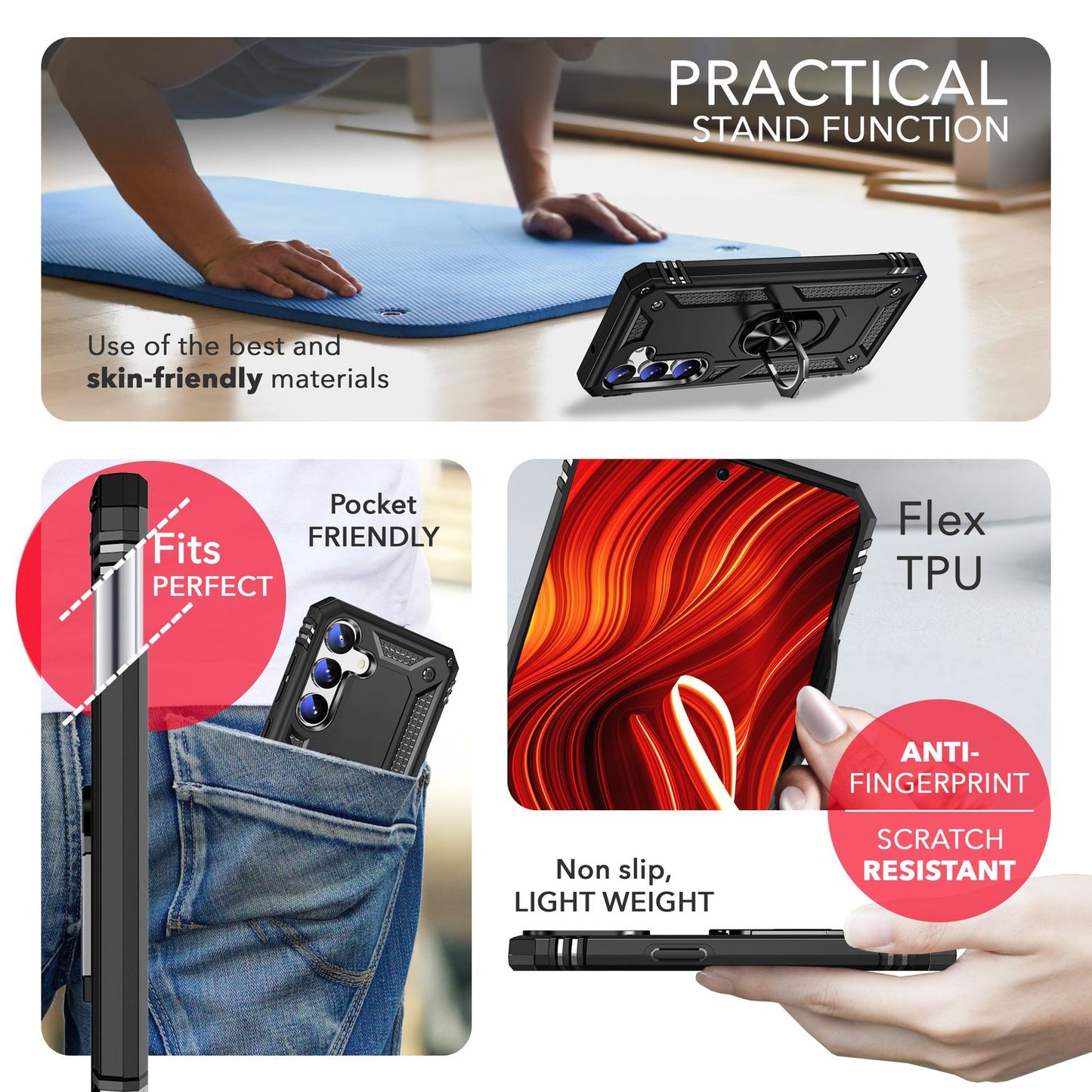 NALIA Military-Style Ring Case for Samsung Galaxy S24, Extremely Robust &amp; Shock-Resistant, Outdoor Protective Case