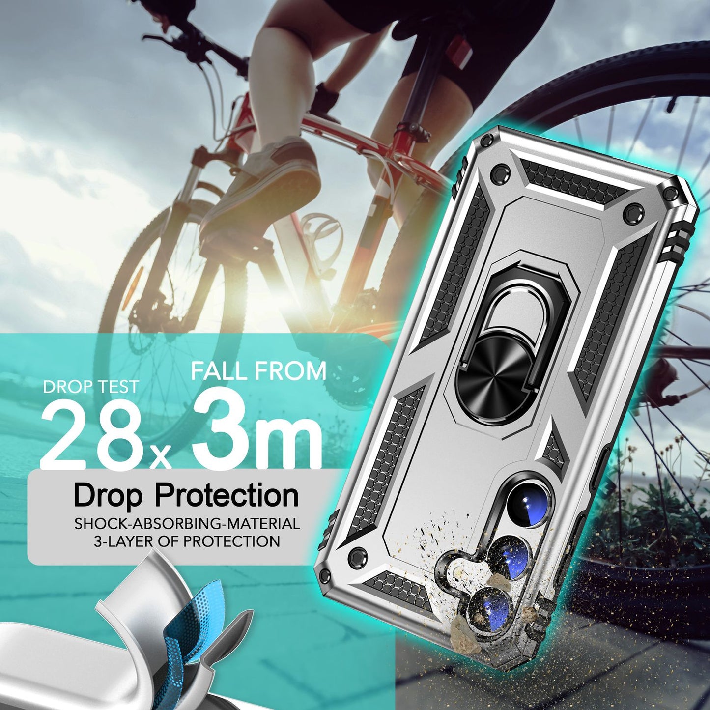 NALIA Military-Style Ring Case for Samsung Galaxy S24, Extremely Robust &amp; Shock-Resistant, Outdoor Protective Case