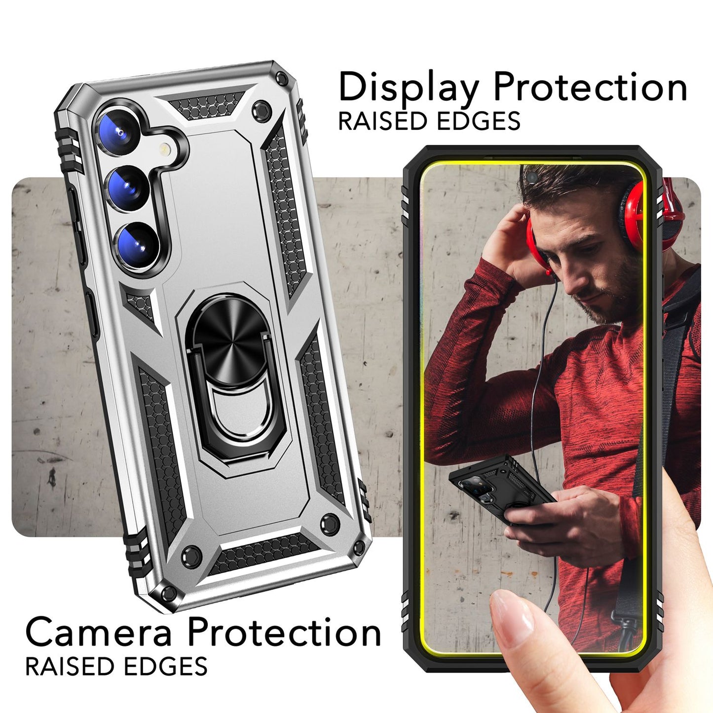 NALIA Military-Style Ring Case for Samsung Galaxy S24, Extremely Robust &amp; Shock-Resistant, Outdoor Protective Case