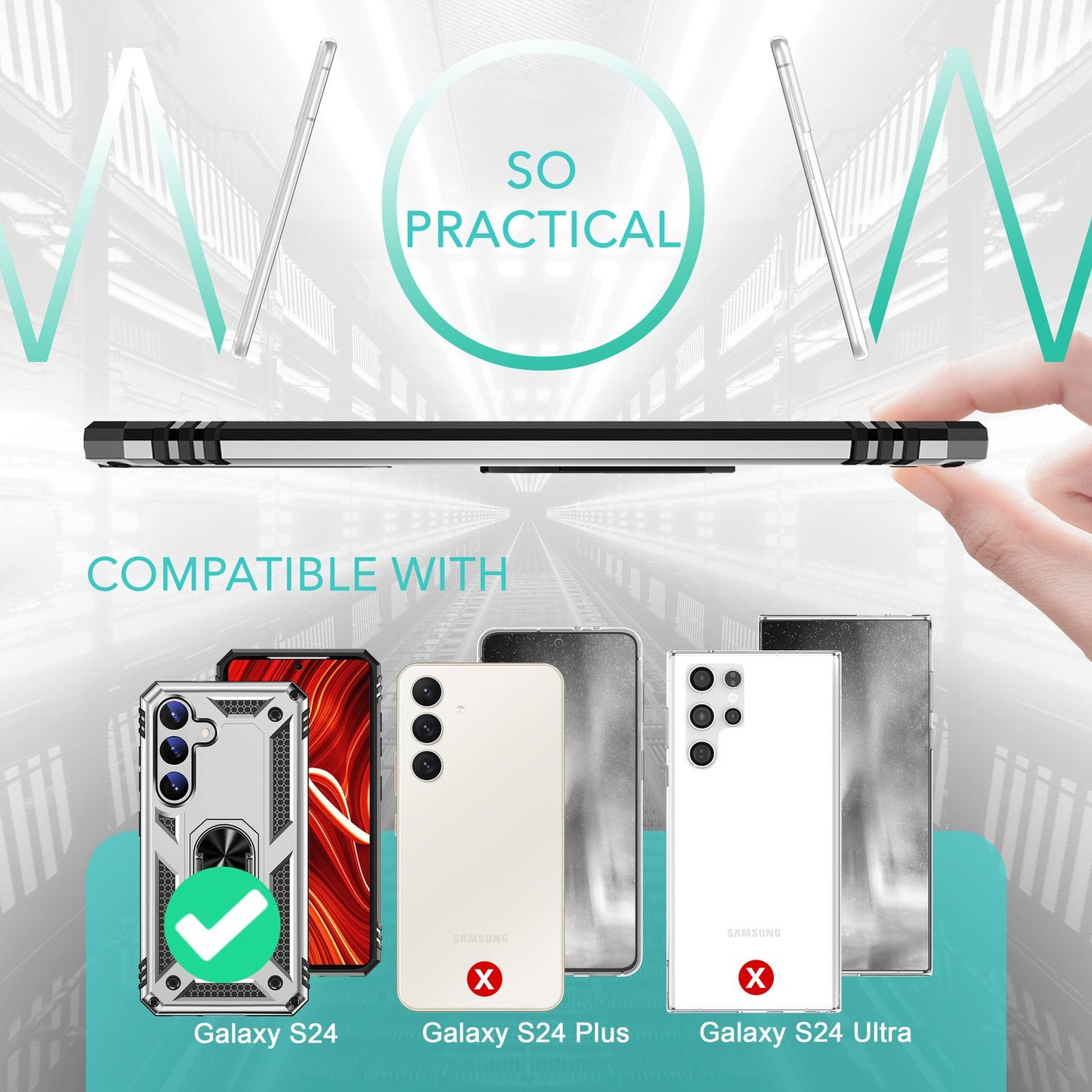 NALIA Military-Style Ring Case for Samsung Galaxy S24, Extremely Robust &amp; Shock-Resistant, Outdoor Protective Case