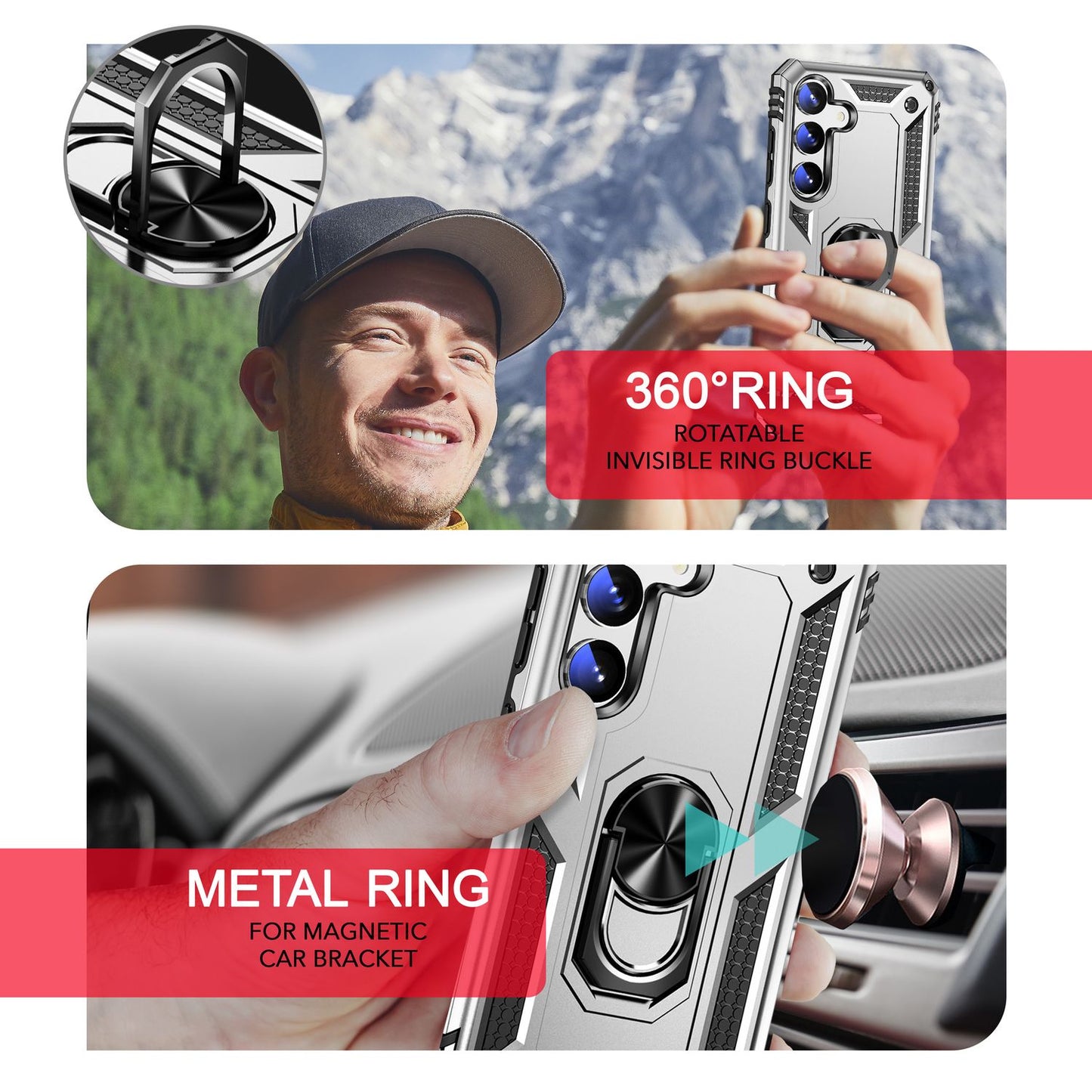 NALIA Military-Style Ring Case for Samsung Galaxy S24, Extremely Robust &amp; Shock-Resistant, Outdoor Protective Case