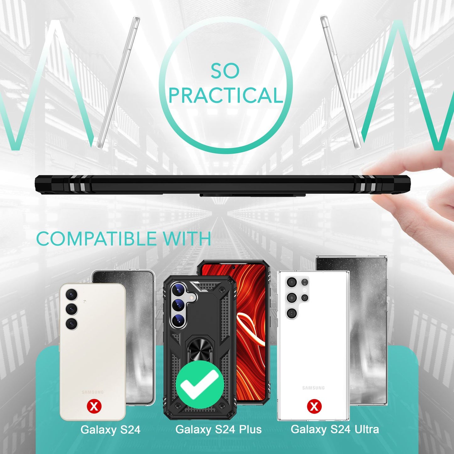 NALIA hernaðarstíls hringhulstur fyrir Samsung Galaxy S24 Plus, einstaklega sterkt og höggþolið, verndarhulstur fyrir útiveru