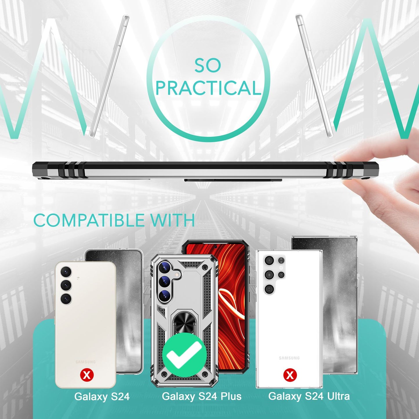 NALIA hernaðarstíls hringhulstur fyrir Samsung Galaxy S24 Plus, einstaklega sterkt og höggþolið, verndarhulstur fyrir útiveru