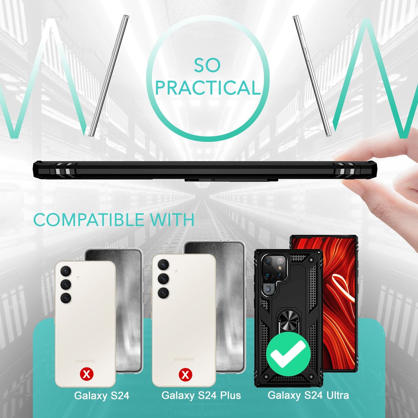 NALIA hernaðarstíls hringhulstur fyrir Samsung Galaxy S24 Ultra, einstaklega sterkt og höggþolið, verndarhulstur fyrir útiveru