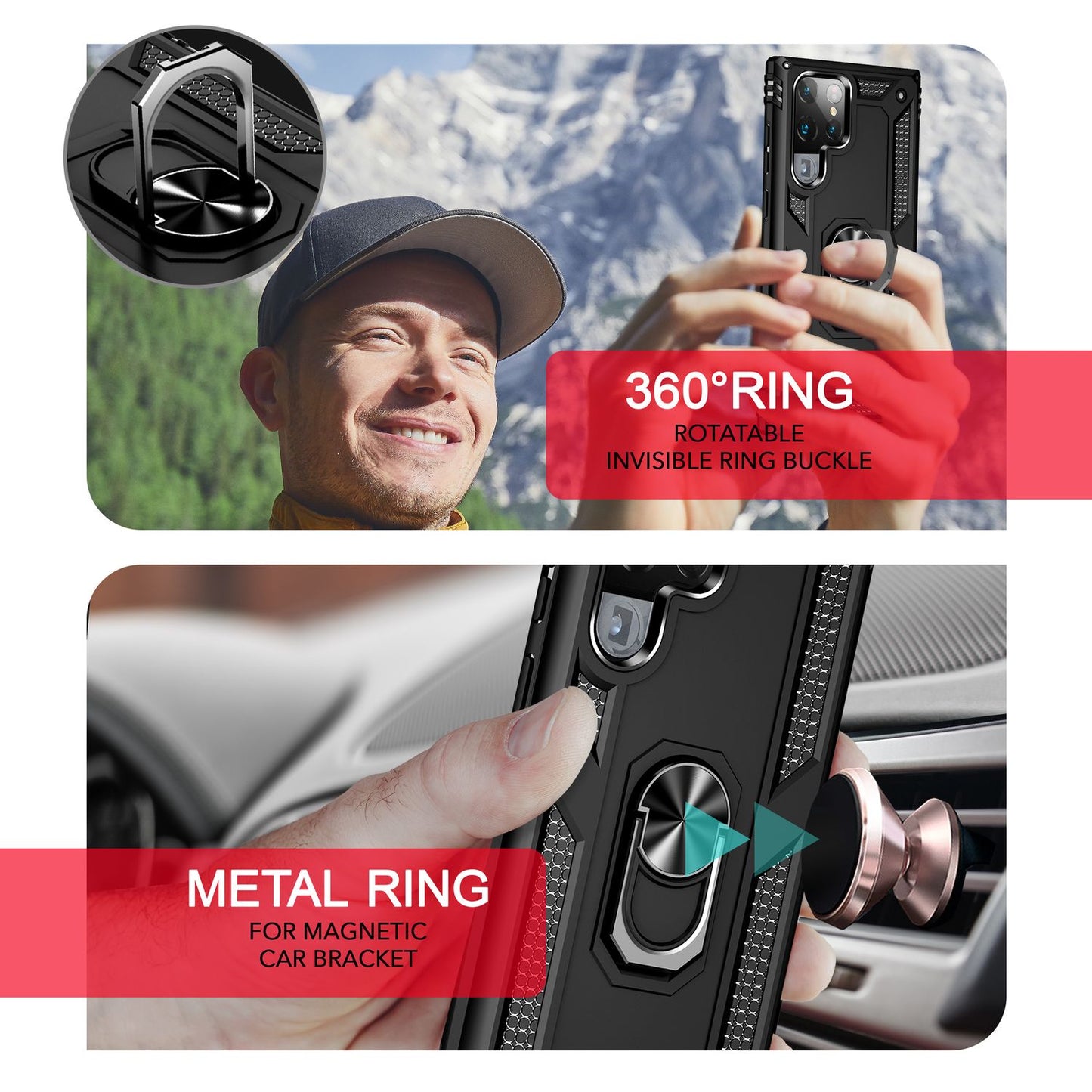 NALIA hernaðarstíls hringhulstur fyrir Samsung Galaxy S24 Ultra, einstaklega sterkt og höggþolið, verndarhulstur fyrir útiveru