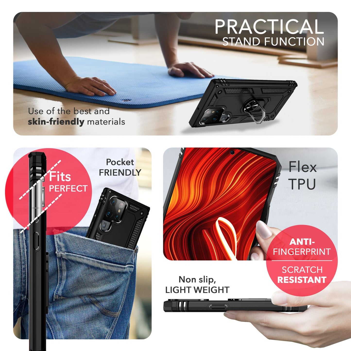 NALIA hernaðarstíls hringhulstur fyrir Samsung Galaxy S24 Ultra, einstaklega sterkt og höggþolið, verndarhulstur fyrir útiveru