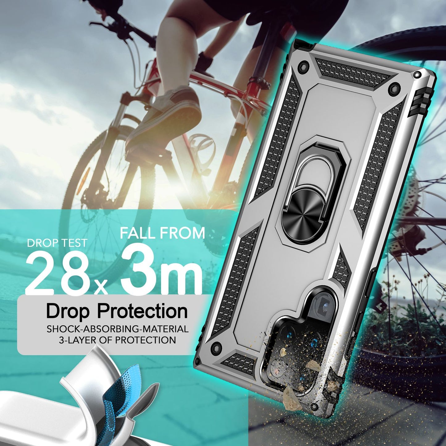 NALIA hernaðarstíls hringhulstur fyrir Samsung Galaxy S24 Ultra, einstaklega sterkt og höggþolið, verndarhulstur fyrir útiveru