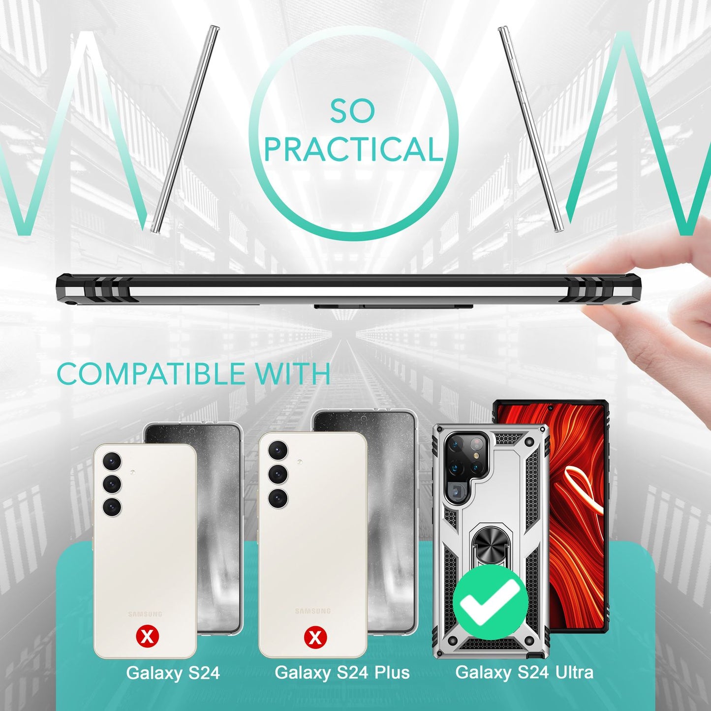 NALIA hernaðarstíls hringhulstur fyrir Samsung Galaxy S24 Ultra, einstaklega sterkt og höggþolið, verndarhulstur fyrir útiveru