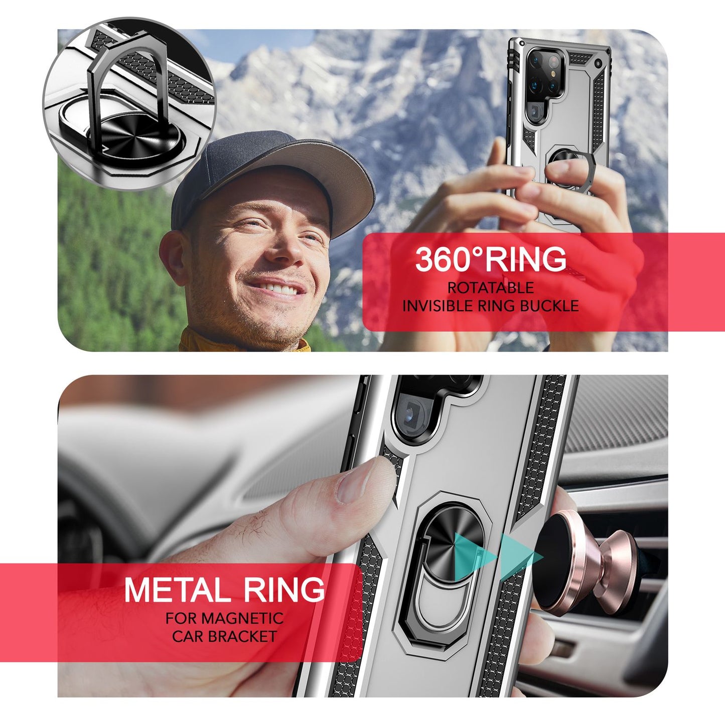 NALIA hernaðarstíls hringhulstur fyrir Samsung Galaxy S24 Ultra, einstaklega sterkt og höggþolið, verndarhulstur fyrir útiveru