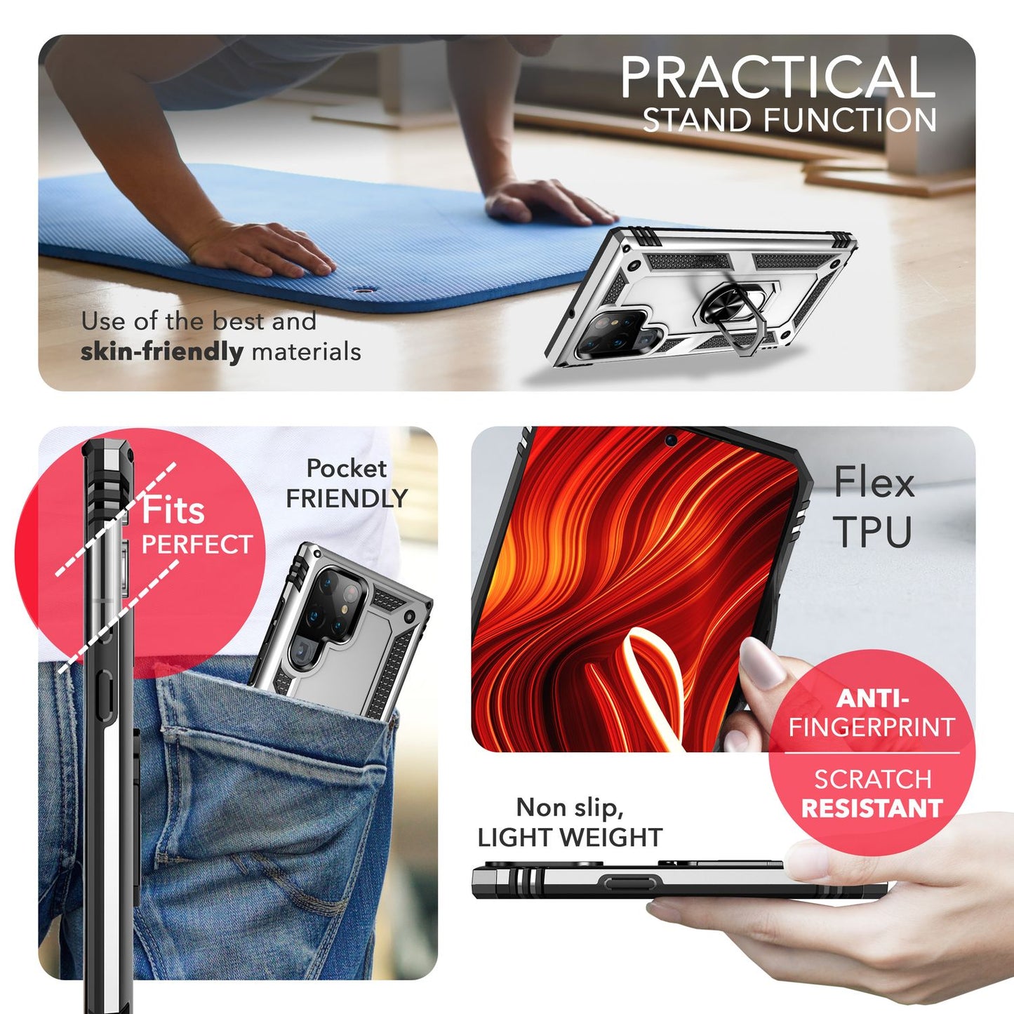 NALIA hernaðarstíls hringhulstur fyrir Samsung Galaxy S24 Ultra, einstaklega sterkt og höggþolið, verndarhulstur fyrir útiveru