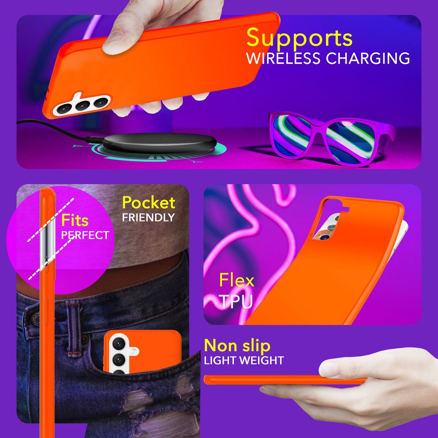 NALIA Vibrant Neon Silicone Case for Samsung Galaxy S24 Plus, Slim Protective Case in Bright Neon Colors