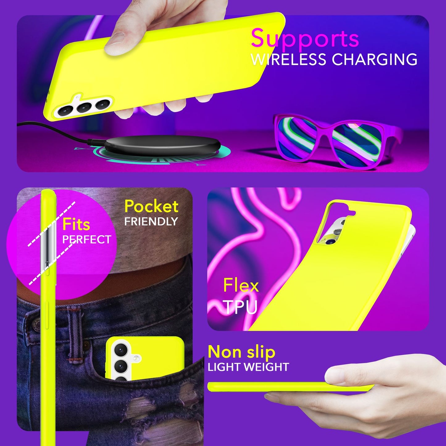 NALIA Vibrant Neon Silicone Case for Samsung Galaxy S24 Plus, Slim Protective Case in Bright Neon Colors