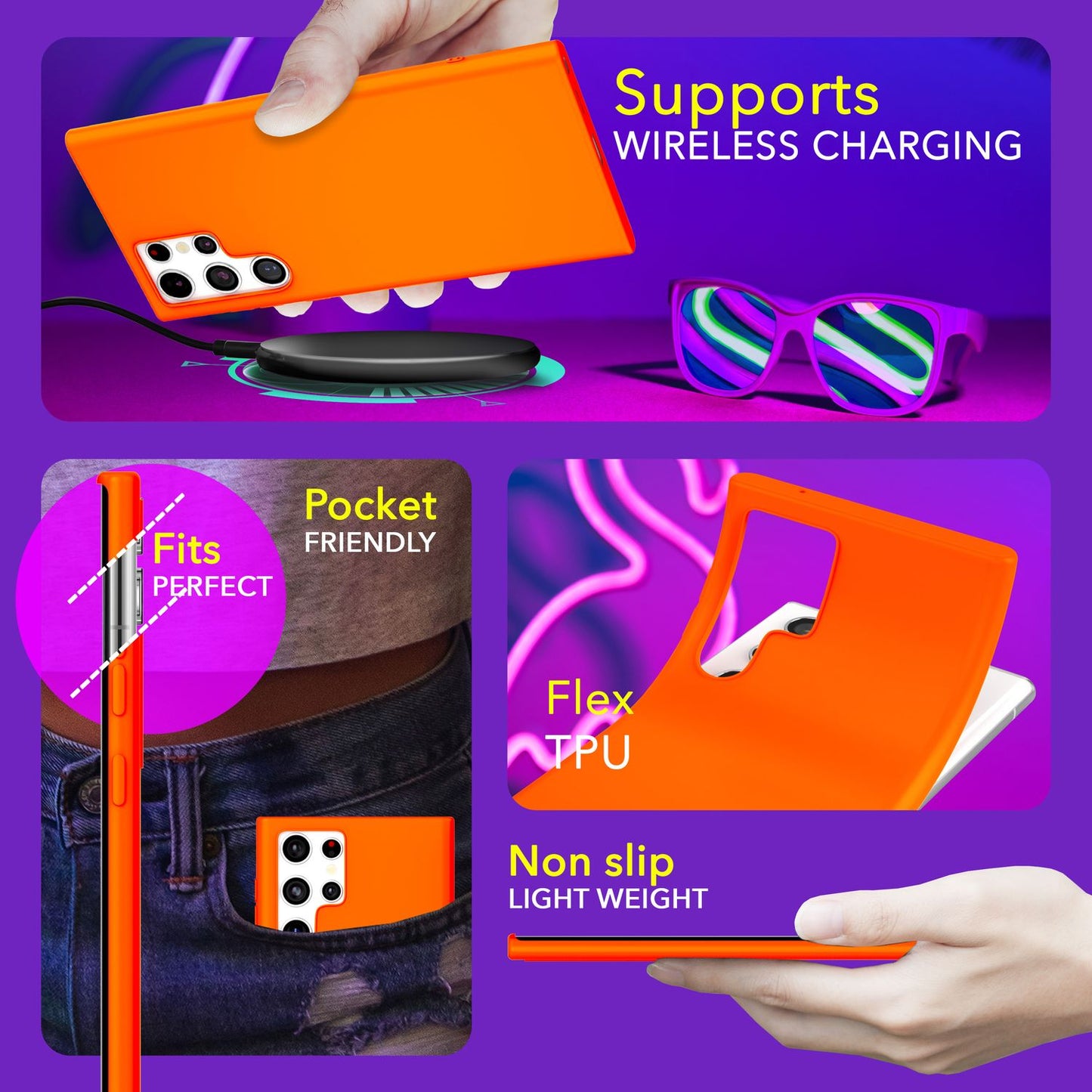 NALIA Vibrant Neon Silicone Case for Samsung Galaxy S24 Ultra, Protective Case in Bright Neon Colors