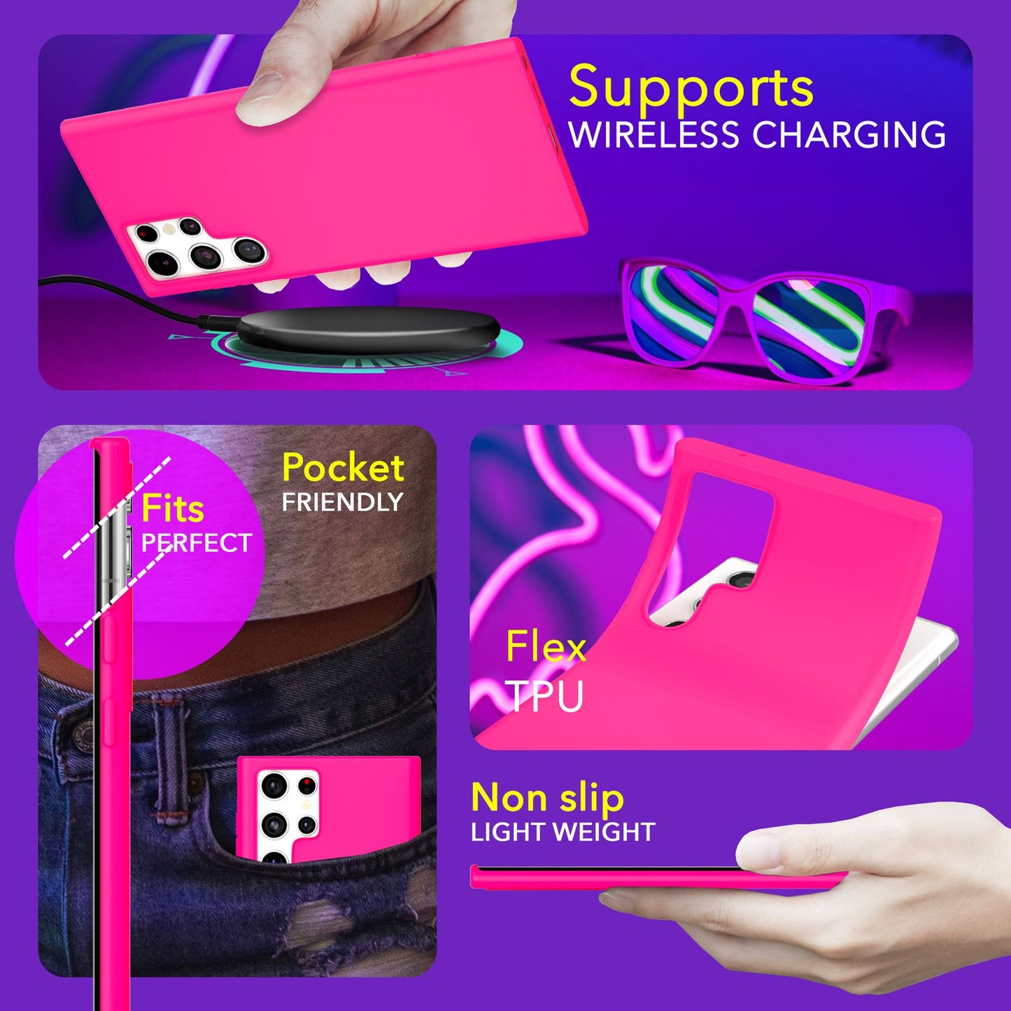 NALIA Vibrant Neon Silicone Case for Samsung Galaxy S24 Ultra, Protective Case in Bright Neon Colors