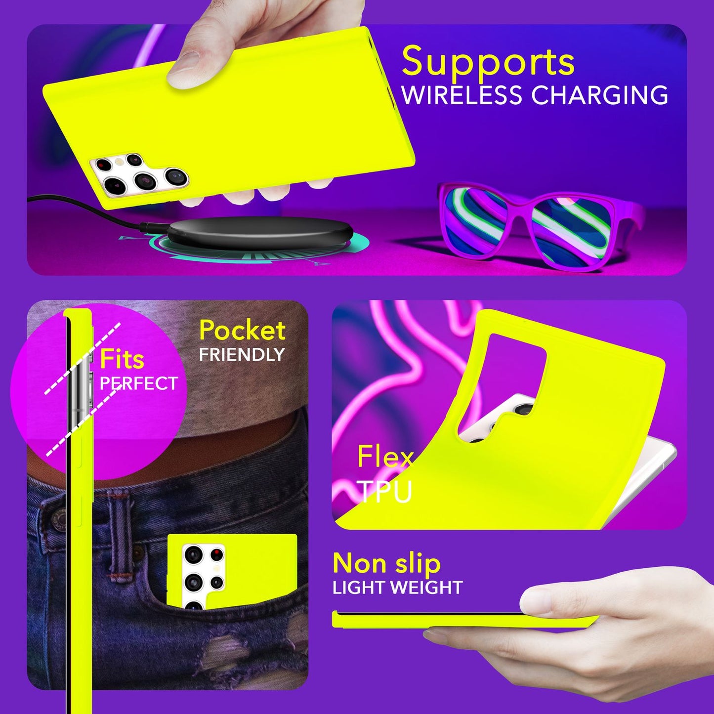 NALIA Vibrant Neon Silicone Case for Samsung Galaxy S24 Ultra, Protective Case in Bright Neon Colors