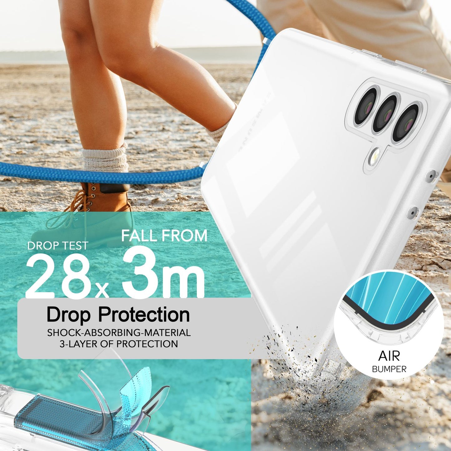 NALIA Clear Protective Case with Chain for Samsung Galaxy S24 Plus, Transparent Sturdy Phone Case with Lanyard