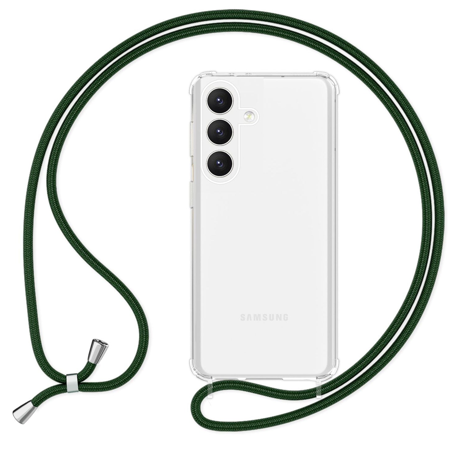 NALIA Clear Protective Case with Chain for Samsung Galaxy S24 Plus, Transparent Sturdy Phone Case with Lanyard