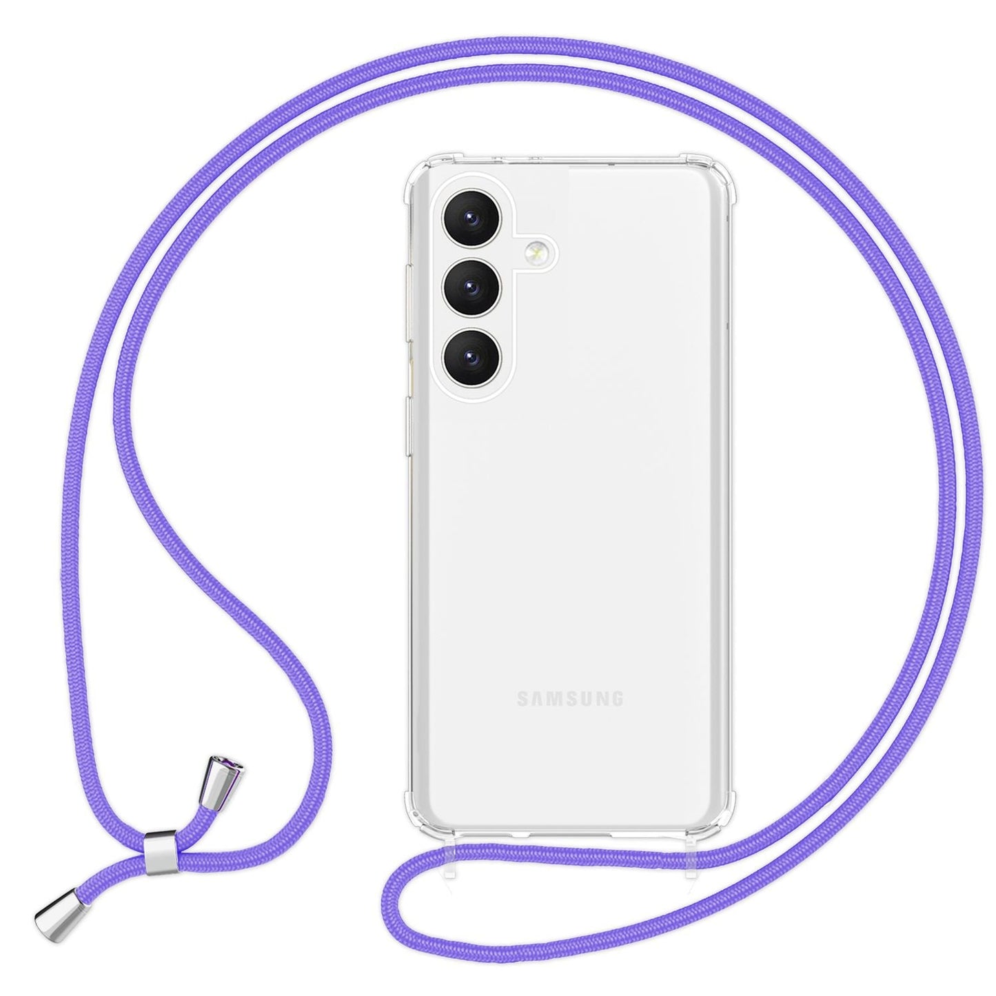 NALIA Clear Protective Case with Chain for Samsung Galaxy S24 Plus, Transparent Sturdy Phone Case with Lanyard