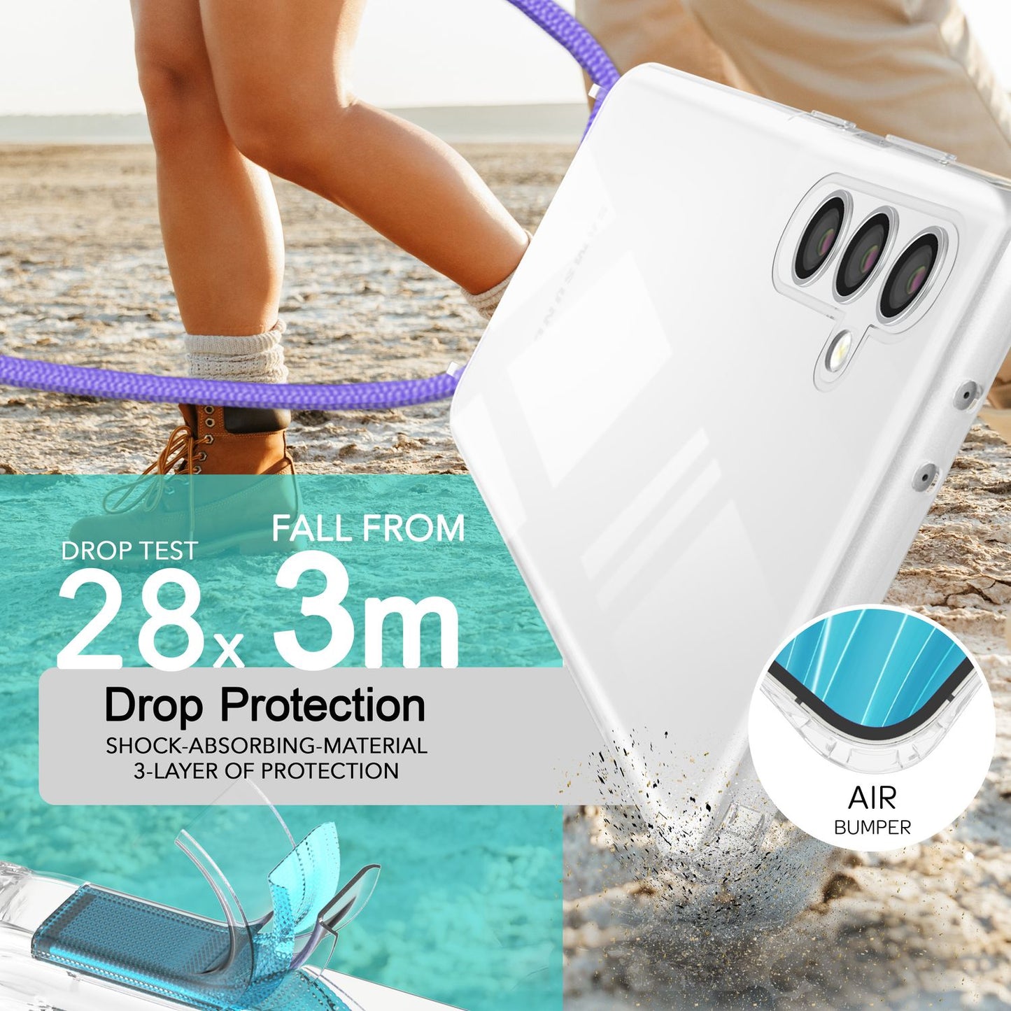 NALIA Clear Protective Case with Chain for Samsung Galaxy S24 Plus, Transparent Sturdy Phone Case with Lanyard