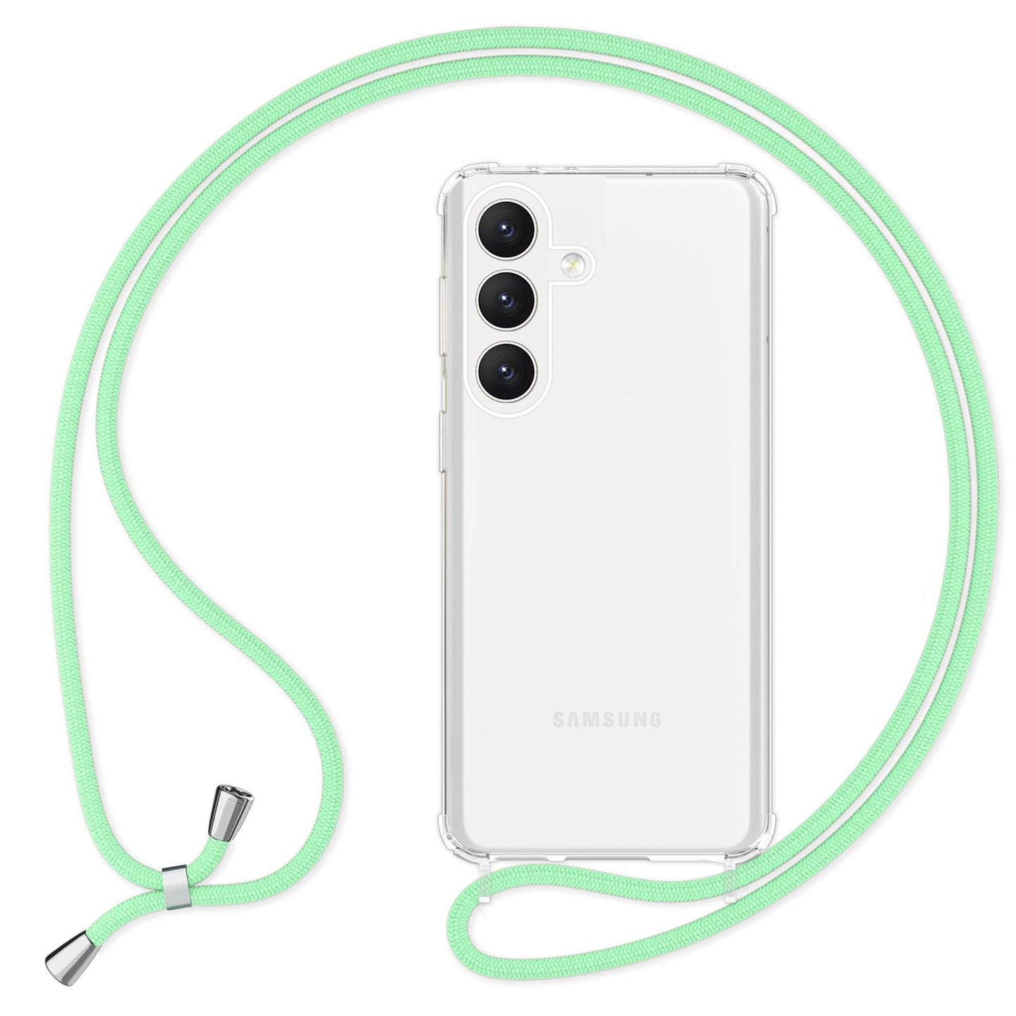 NALIA Clear Protective Case with Chain for Samsung Galaxy S24 Plus, Transparent Sturdy Phone Case with Lanyard