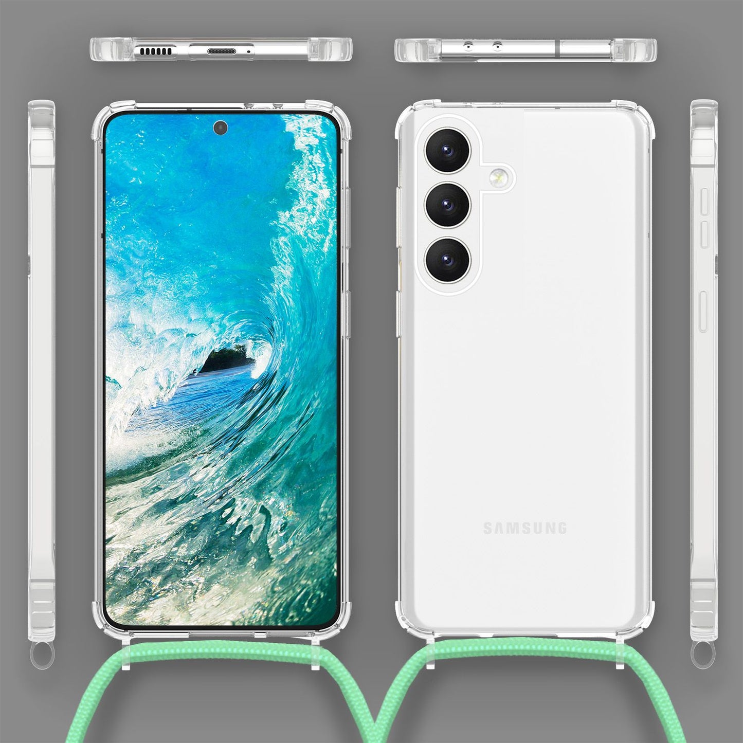 NALIA Clear Protective Case with Chain for Samsung Galaxy S24 Plus, Transparent Sturdy Phone Case with Lanyard