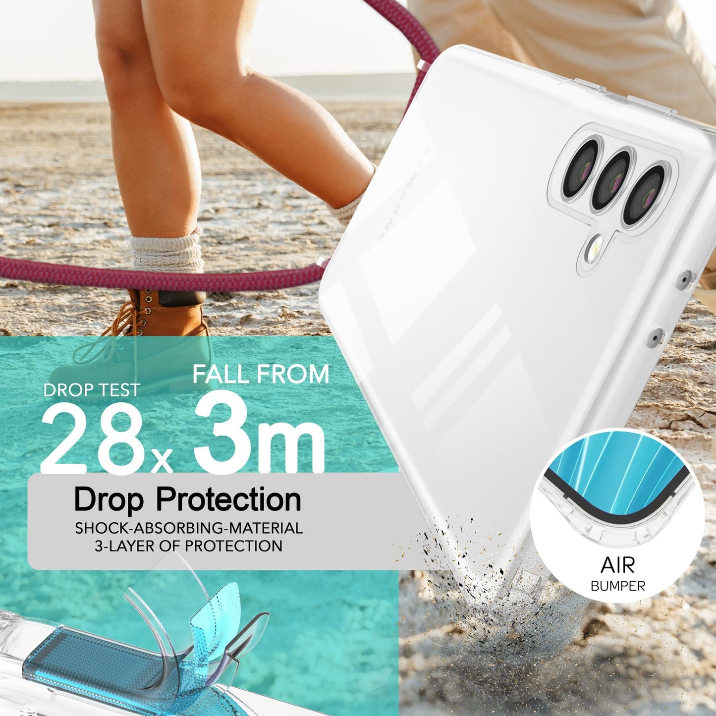 NALIA Clear Protective Case with Chain for Samsung Galaxy S24 Plus, Transparent Sturdy Phone Case with Lanyard