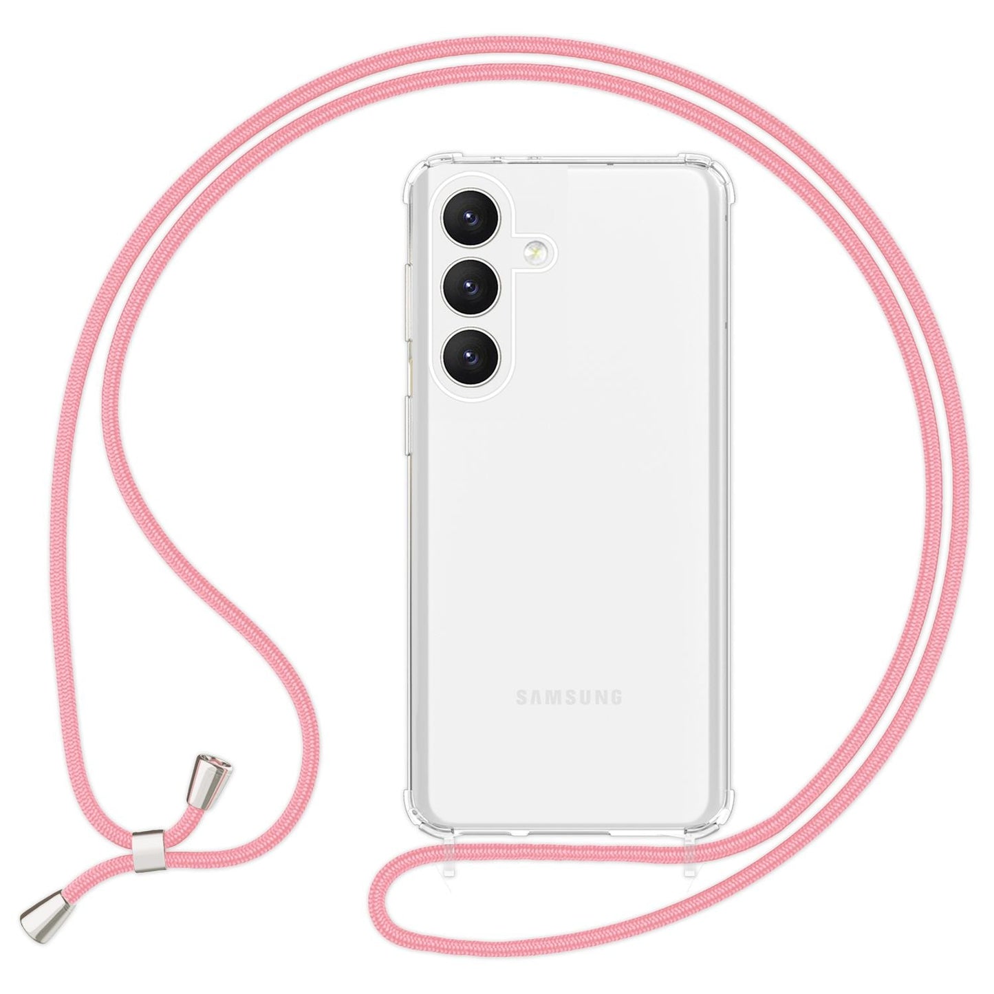 NALIA Clear Protective Case with Chain for Samsung Galaxy S24 Plus, Transparent Sturdy Phone Case with Lanyard