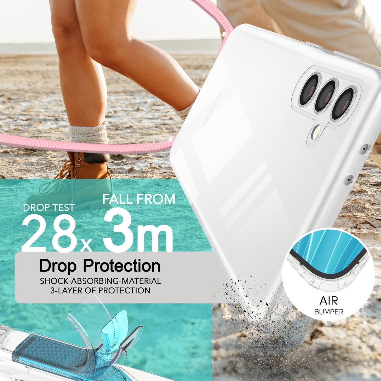 NALIA Clear Protective Case with Chain for Samsung Galaxy S24 Plus, Transparent Sturdy Phone Case with Lanyard