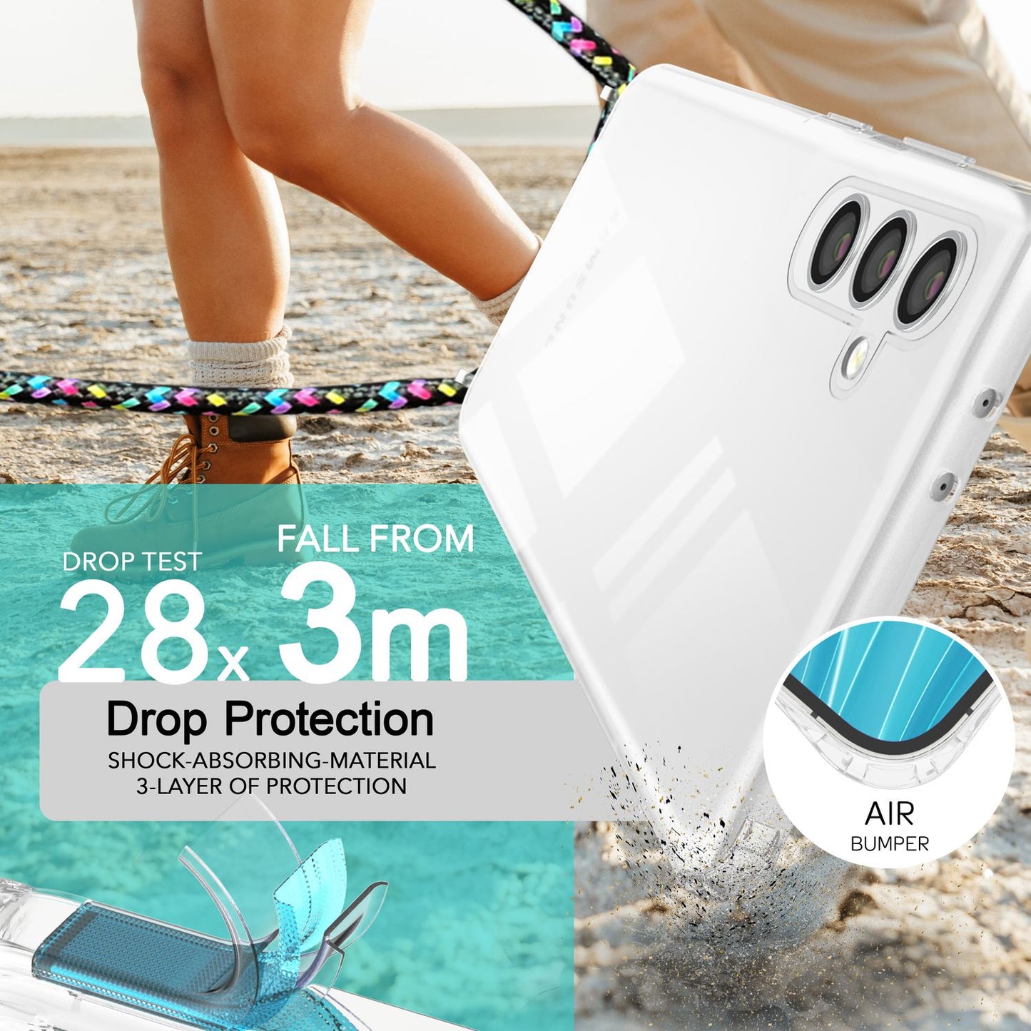 NALIA Clear Protective Case with Chain for Samsung Galaxy S24 Plus, Transparent Sturdy Phone Case with Lanyard