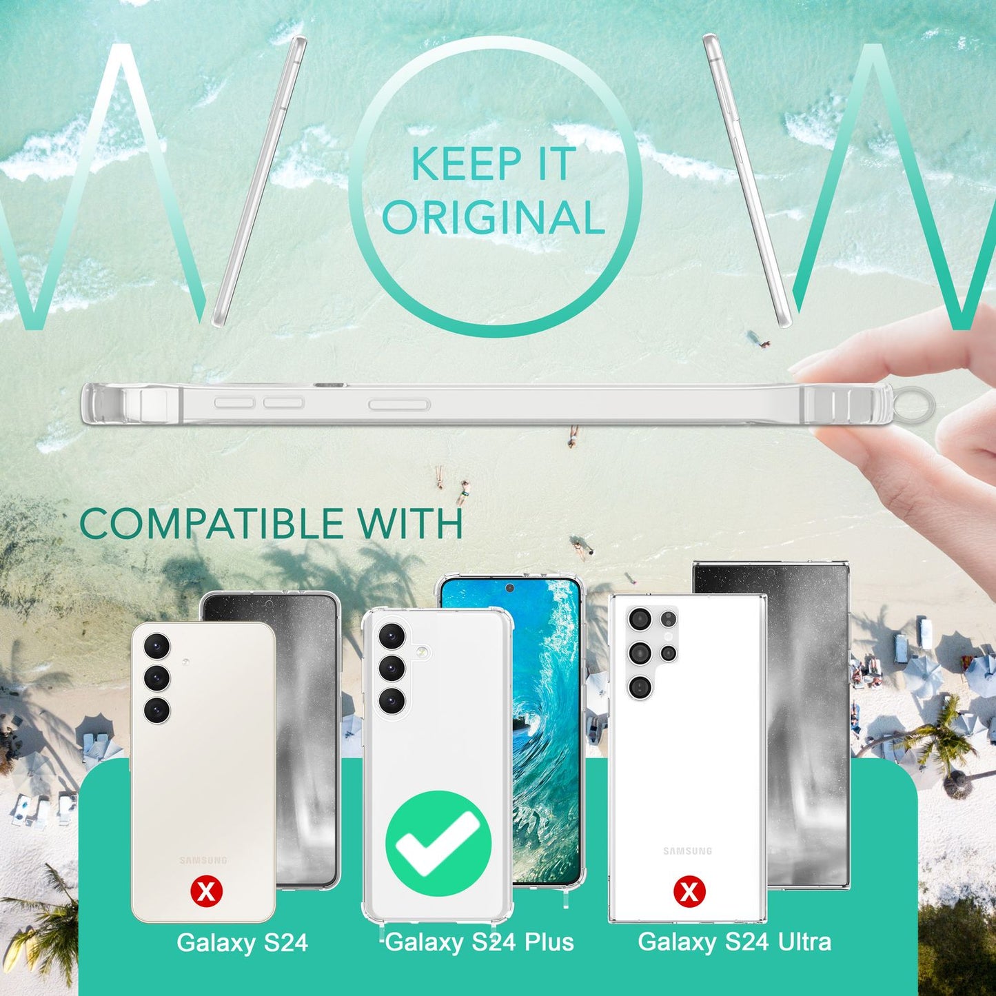 NALIA Clear Protective Case with Chain for Samsung Galaxy S24 Plus, Transparent Sturdy Phone Case with Lanyard