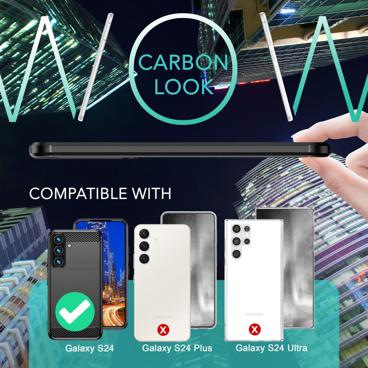NALIA sílikonhulstur í kolefnisstíl fyrir Samsung Galaxy S24, mattsvart verndarhulstur með kolefnisáferð