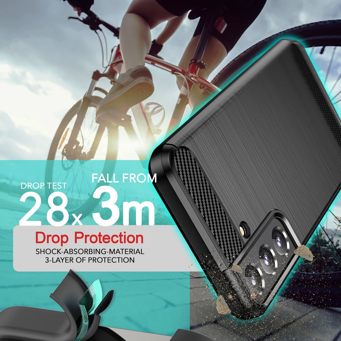 NALIA Carbon-Style Silicone Case for Samsung Galaxy S24 Plus, Matte Black Protective Case with Carbon Fiber Texture