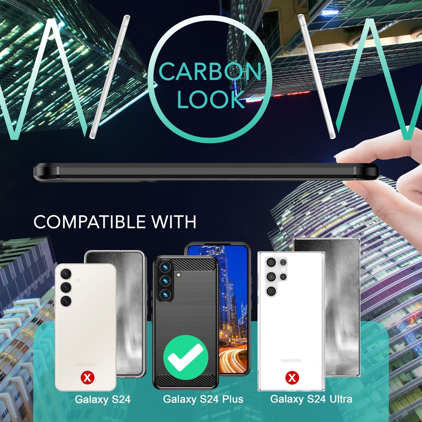 NALIA Carbon-Style Silicone Case for Samsung Galaxy S24 Plus, Matte Black Protective Case with Carbon Fiber Texture