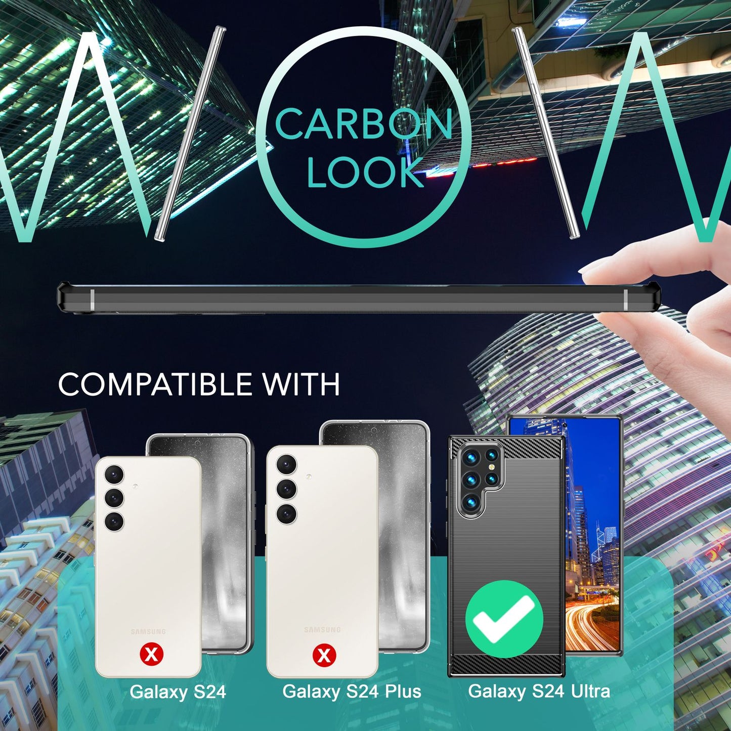 NALIA sílikonhulstur í kolefnisstíl fyrir Samsung Galaxy S24 Ultra, mattsvart verndarhulstur með kolefnisáferð