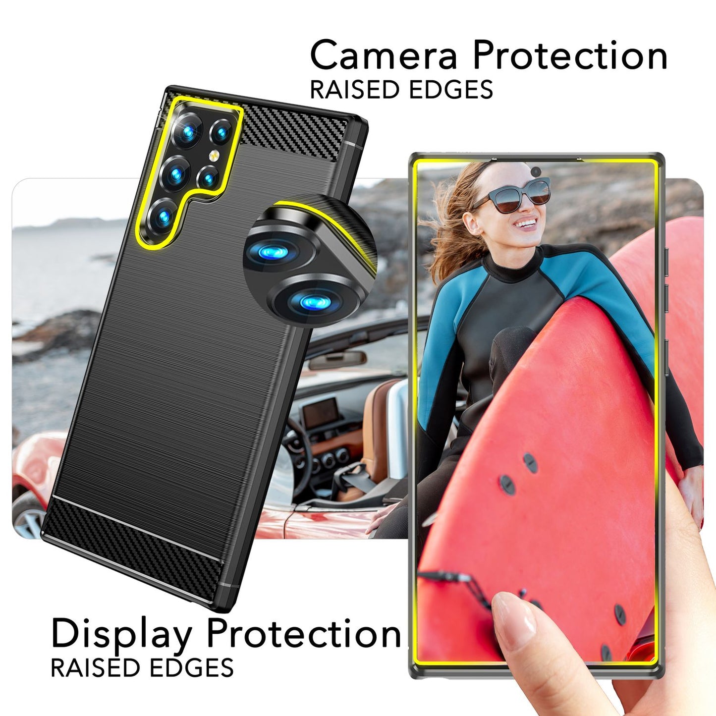 NALIA sílikonhulstur í kolefnisstíl fyrir Samsung Galaxy S24 Ultra, mattsvart verndarhulstur með kolefnisáferð