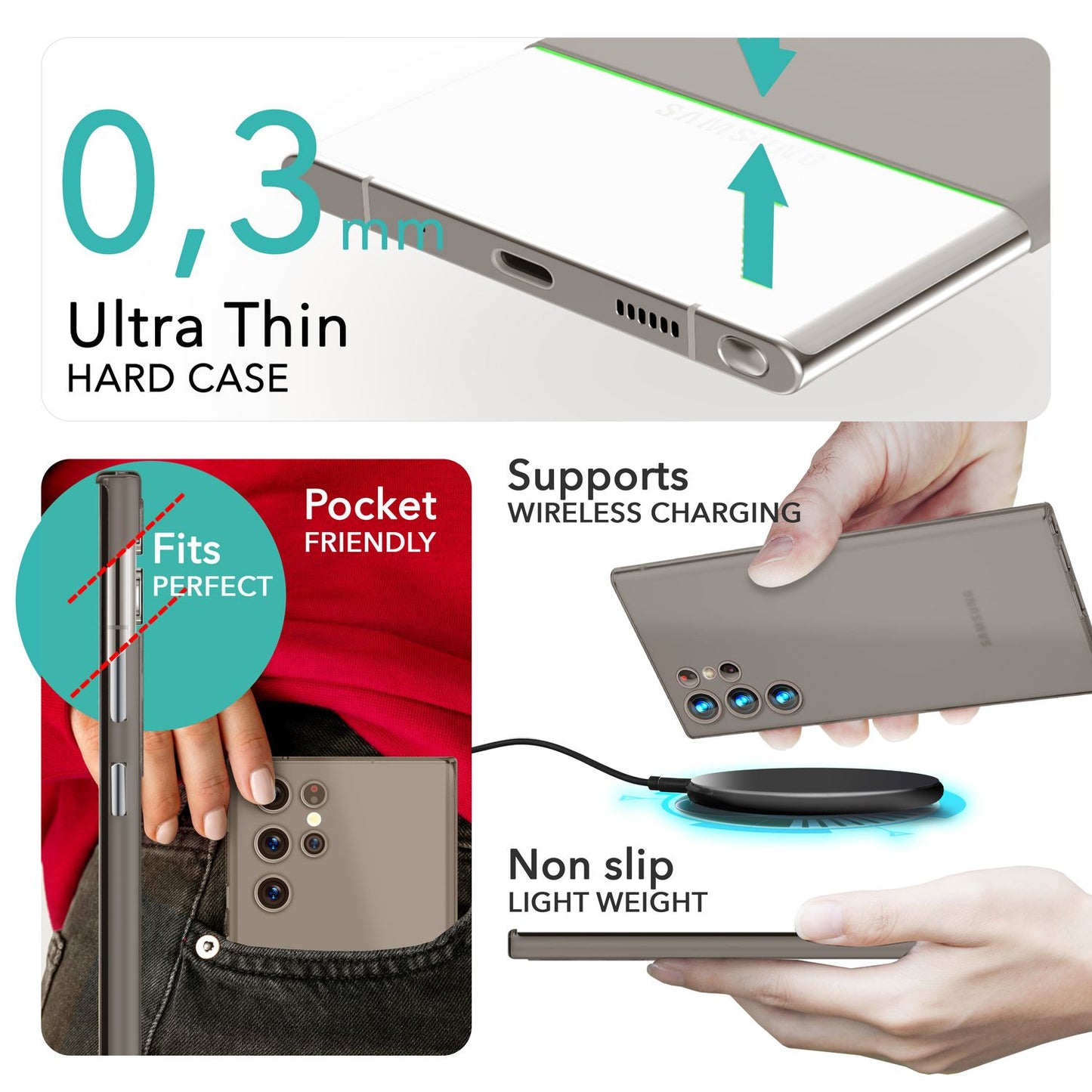 NALIA Extrem Dünnes Hardcase für Samsung Galaxy S24 Ultra Hülle, 0,3mm Ultra Schlanke Schutzhülle Slim