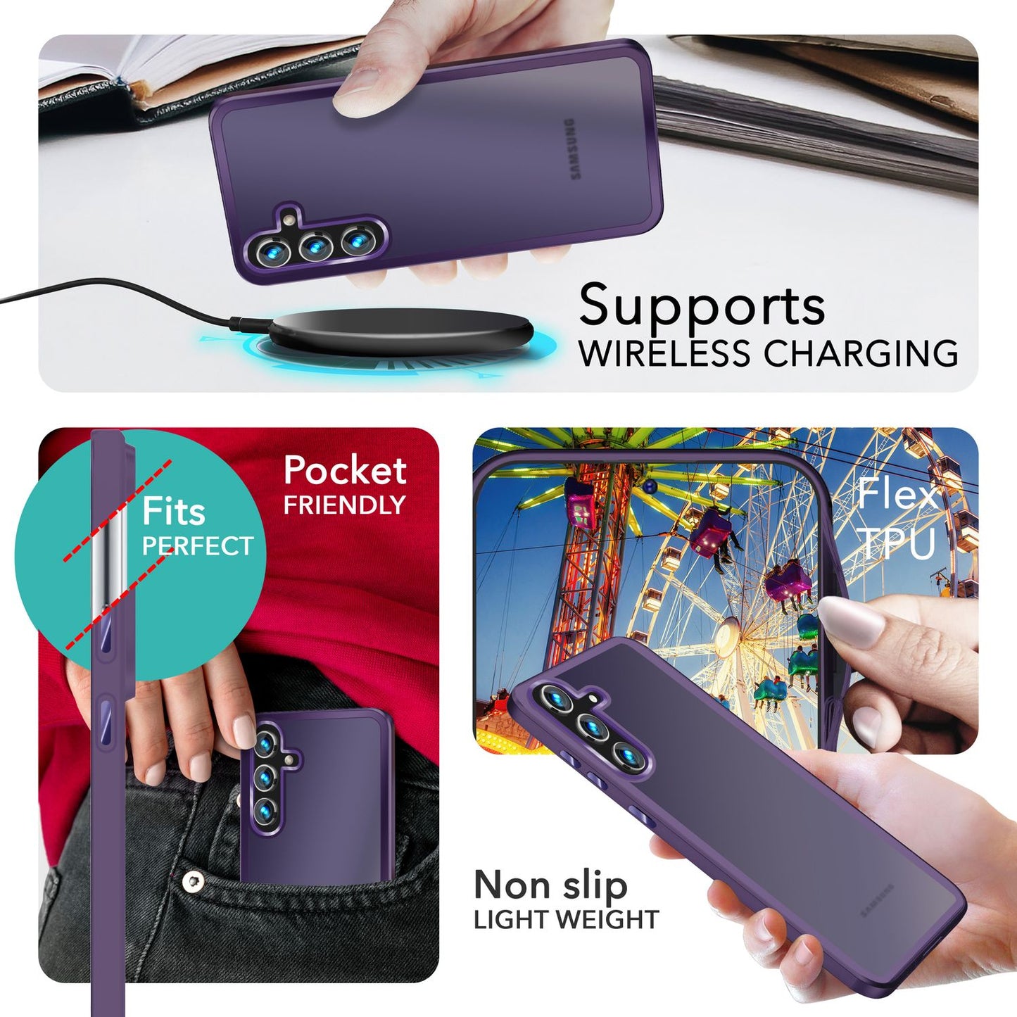 NALIA Matte Hybrid Schutzhülle für Samsung Galaxy S24 Hülle, Semi-Transparente Stoßfeste Harte Rückseite & Schutz-Rahmen