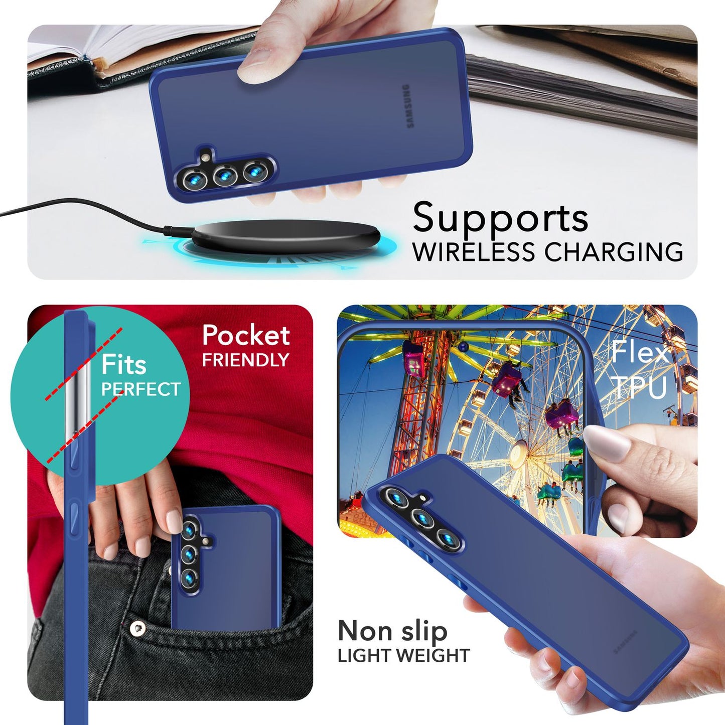 NALIA Matt Hybrid hlífðarhulstur fyrir Samsung Galaxy S24 Plus, hálfgagnsætt hart bak og rammi sem verndar gegn falli