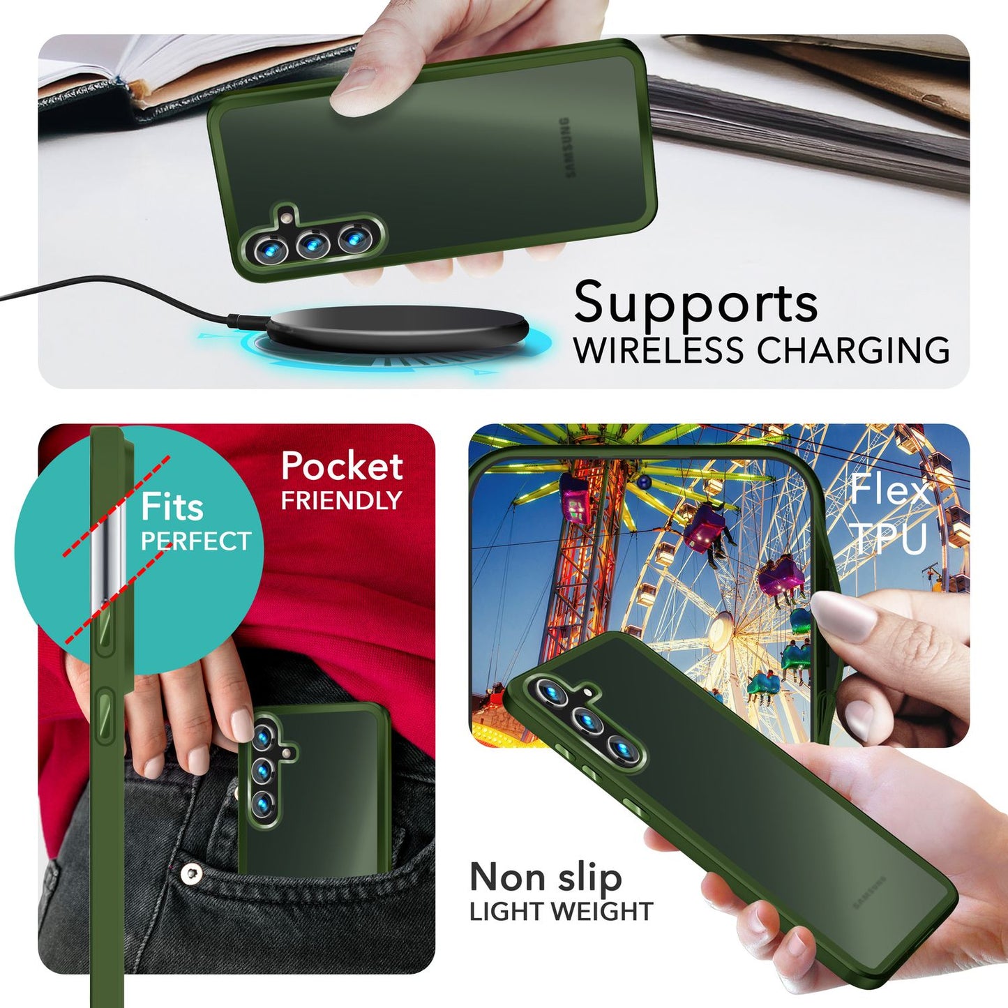 NALIA Matt Hybrid hlífðarhulstur fyrir Samsung Galaxy S24 Plus, hálfgagnsætt hart bak og rammi sem verndar gegn falli