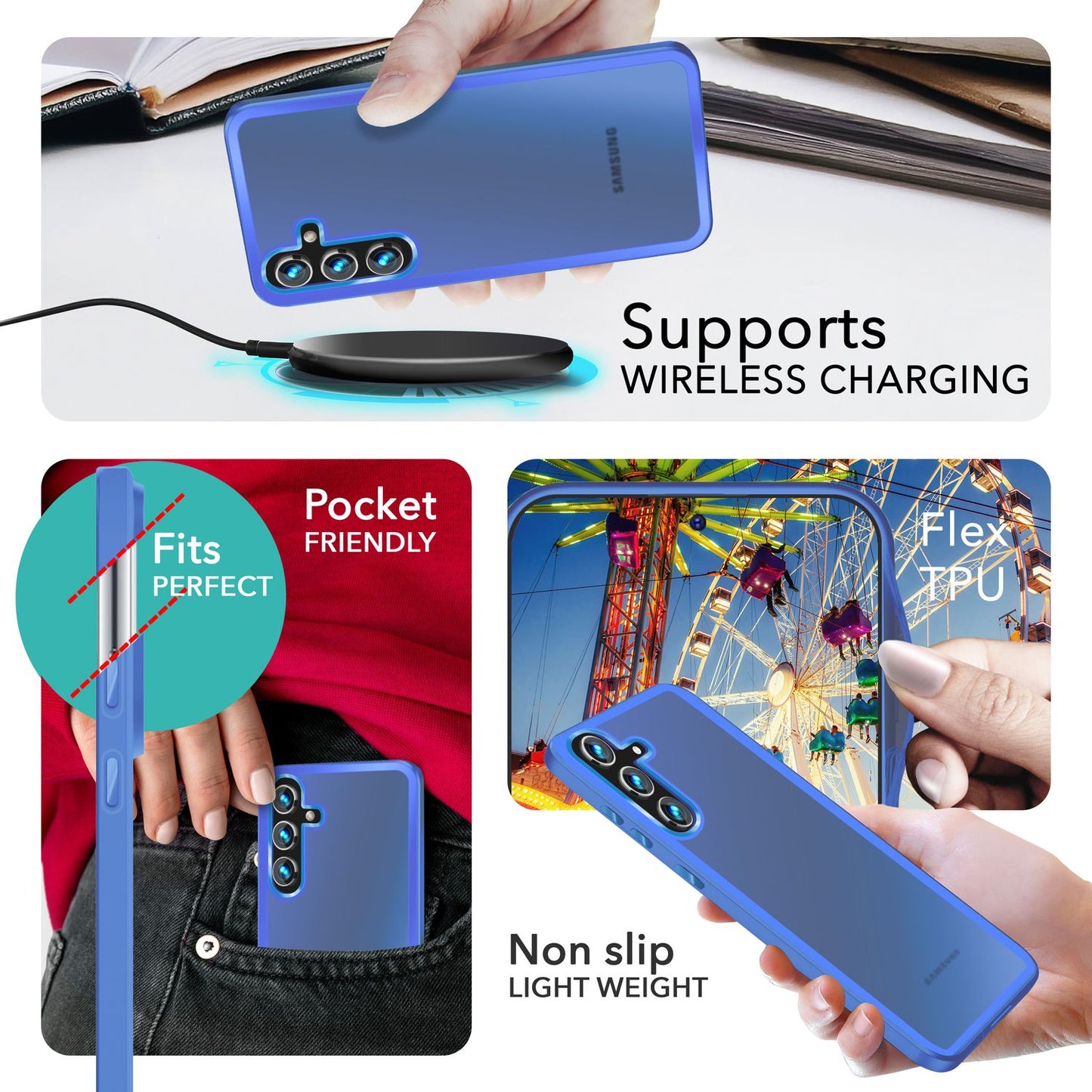 NALIA Matt Hybrid hlífðarhulstur fyrir Samsung Galaxy S24 Plus, hálfgagnsætt hart bak og rammi sem verndar gegn falli