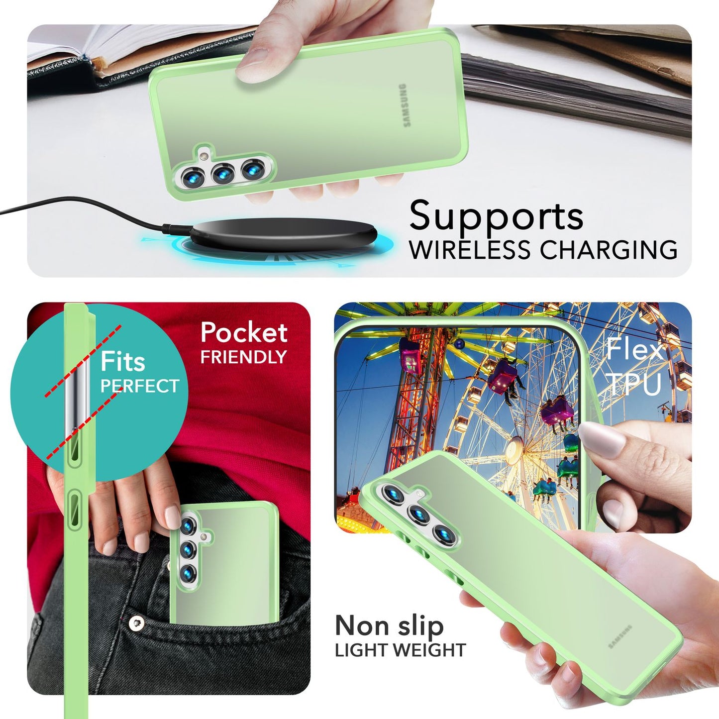 NALIA Matt Hybrid hlífðarhulstur fyrir Samsung Galaxy S24 Plus, hálfgagnsætt hart bak og rammi sem verndar gegn falli