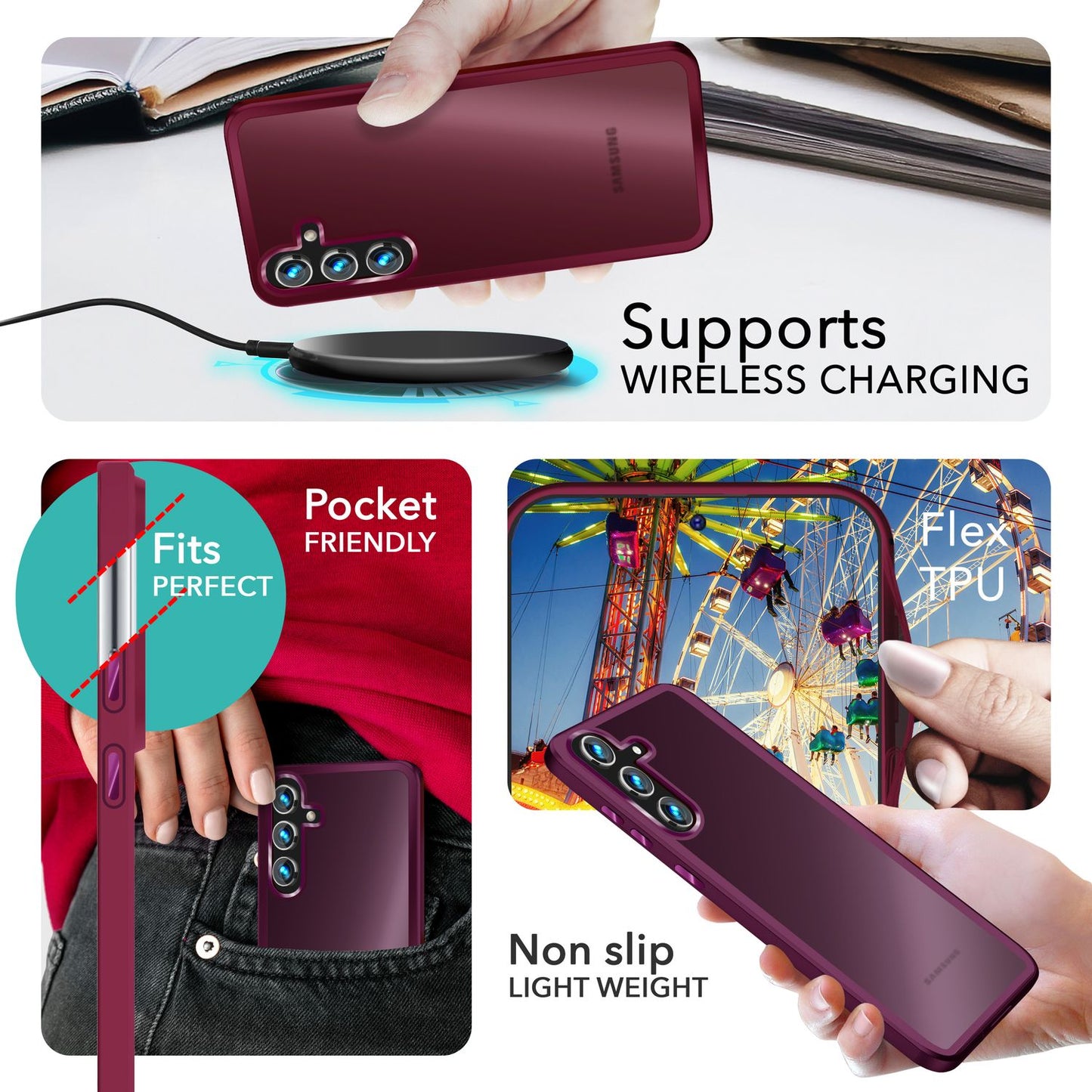 NALIA Matt Hybrid hlífðarhulstur fyrir Samsung Galaxy S24 Plus, hálfgagnsætt hart bak og rammi sem verndar gegn falli