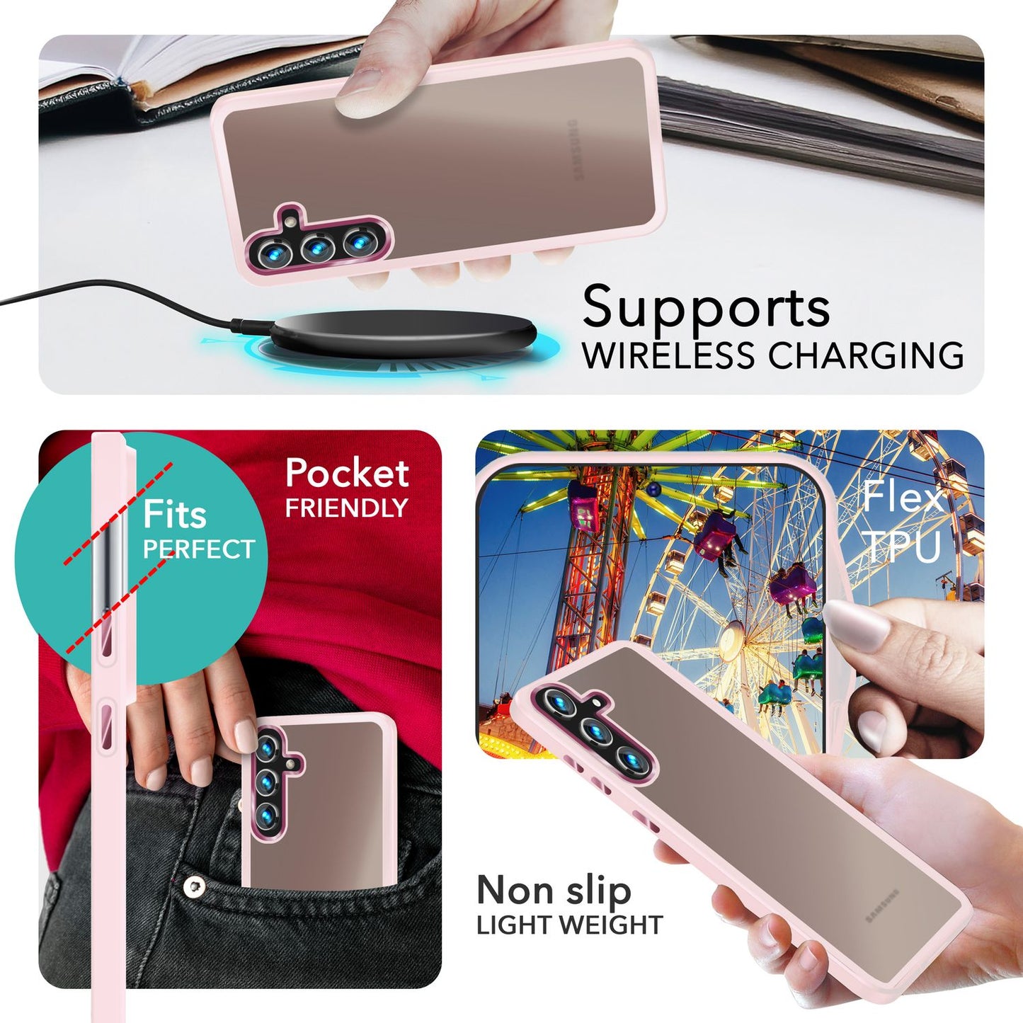 NALIA Matt Hybrid hlífðarhulstur fyrir Samsung Galaxy S24 Plus, hálfgagnsætt hart bak og rammi sem verndar gegn falli