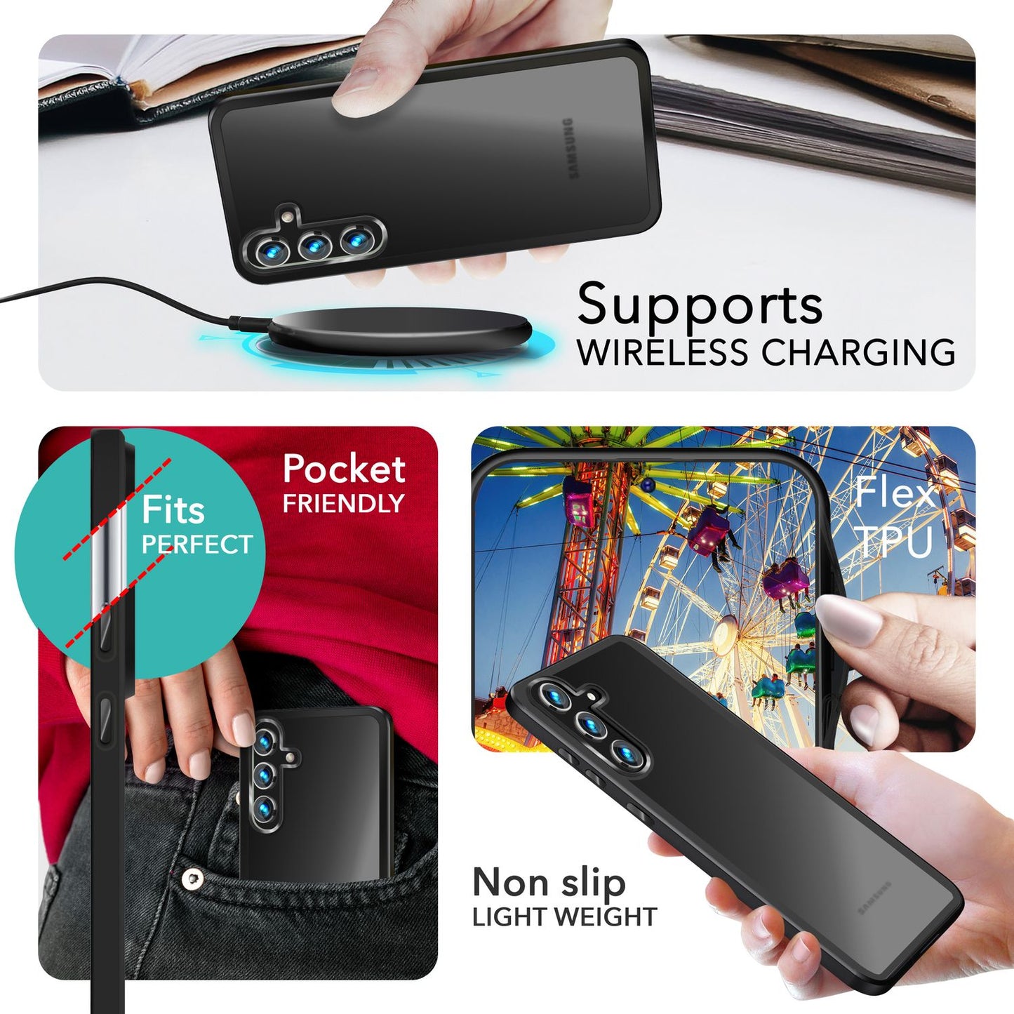 NALIA Matt Hybrid hlífðarhulstur fyrir Samsung Galaxy S24 Plus, hálfgagnsætt hart bak og rammi sem verndar gegn falli