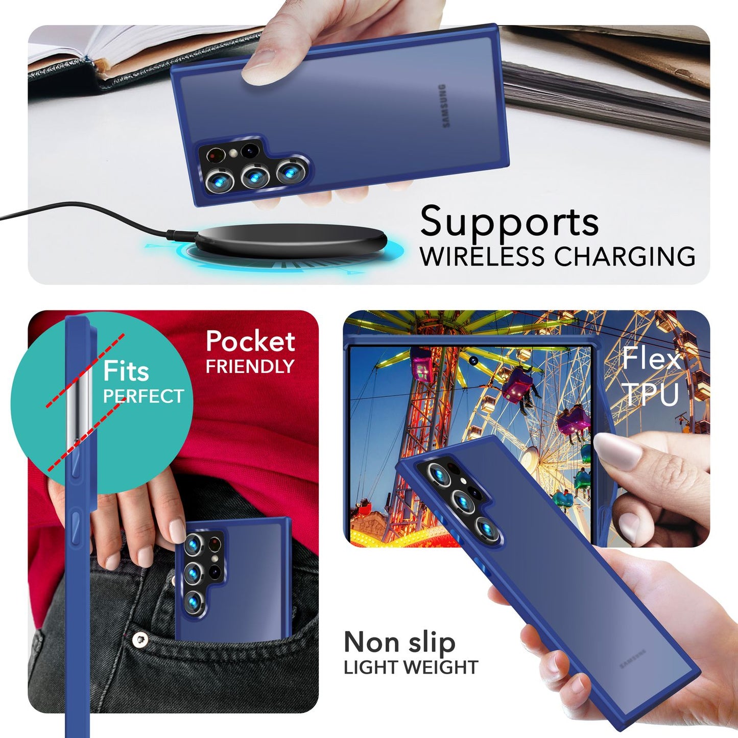 NALIA Matt Hybrid hlífðarhulstur fyrir Samsung Galaxy S24 Ultra, hálfgagnsætt hart bak og rammi sem verndar gegn falli