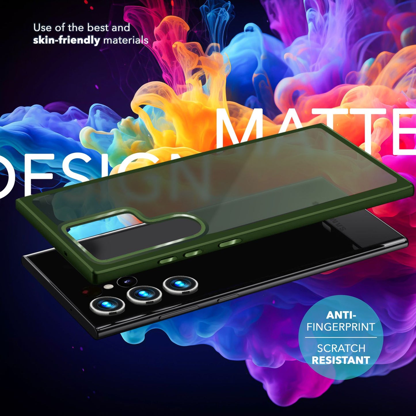 NALIA Matt Hybrid hlífðarhulstur fyrir Samsung Galaxy S24 Ultra, hálfgagnsætt hart bak og rammi sem verndar gegn falli