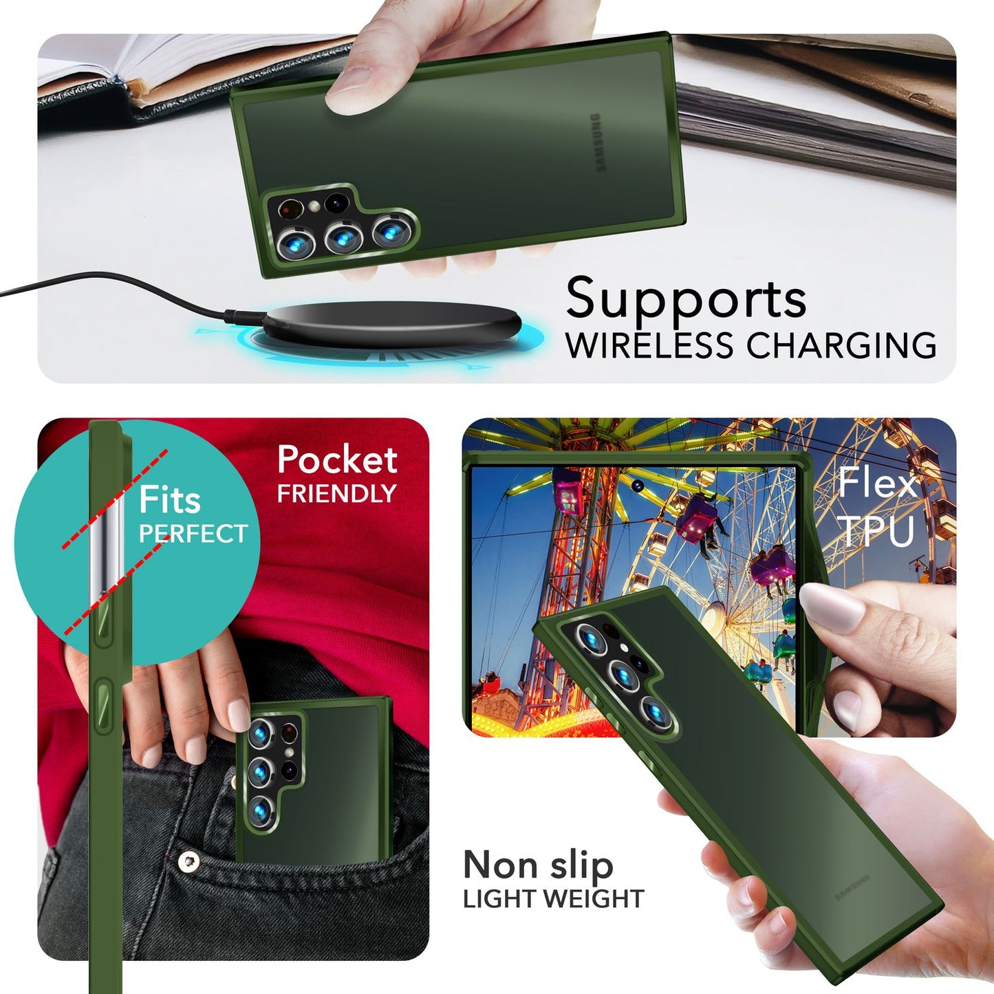 NALIA Matt Hybrid hlífðarhulstur fyrir Samsung Galaxy S24 Ultra, hálfgagnsætt hart bak og rammi sem verndar gegn falli