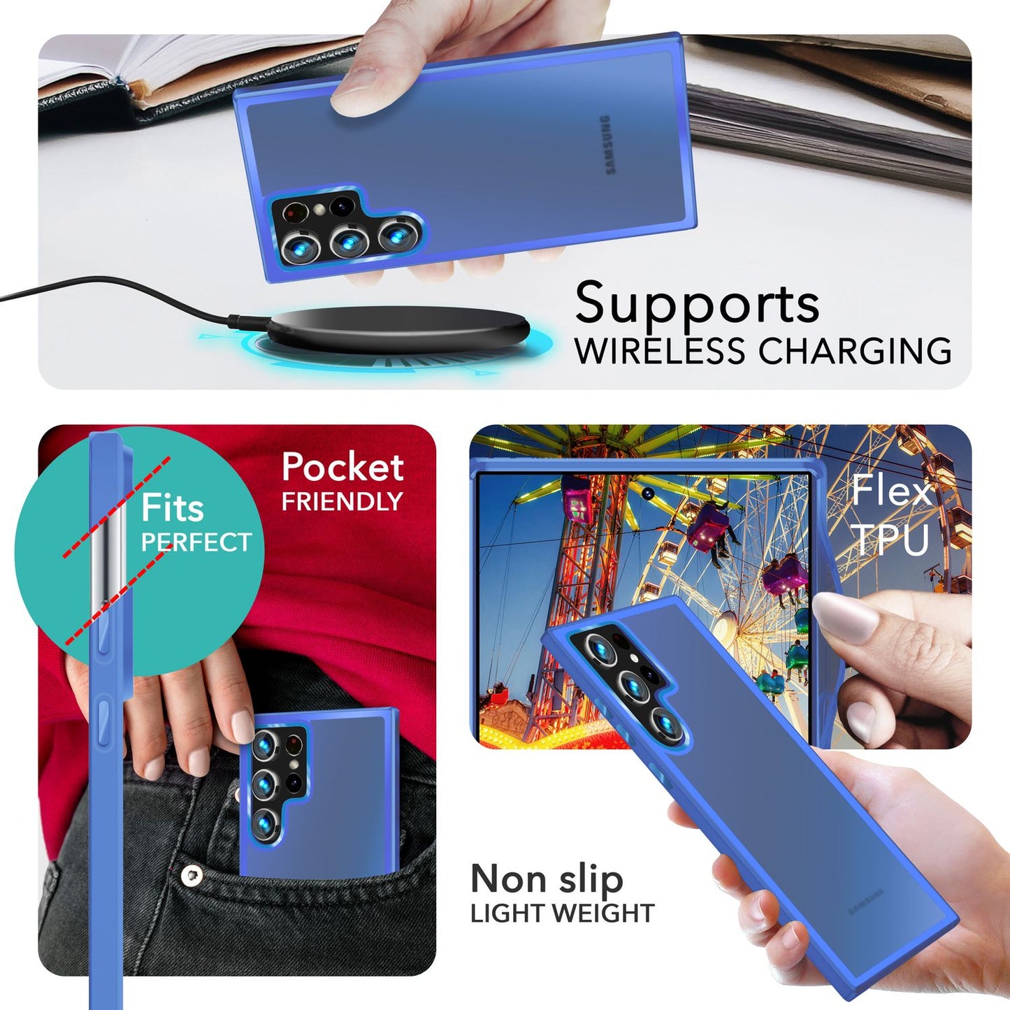 NALIA Matt Hybrid hlífðarhulstur fyrir Samsung Galaxy S24 Ultra, hálfgagnsætt hart bak og rammi sem verndar gegn falli