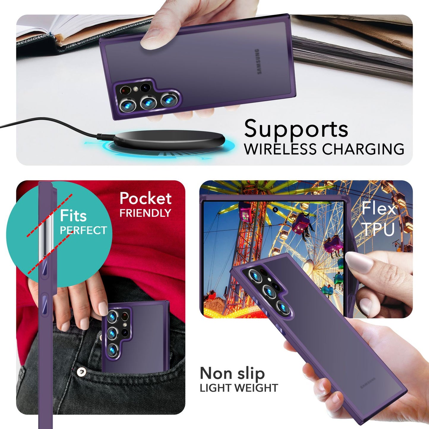 NALIA Matt Hybrid hlífðarhulstur fyrir Samsung Galaxy S24 Ultra, hálfgagnsætt hart bak og rammi sem verndar gegn falli